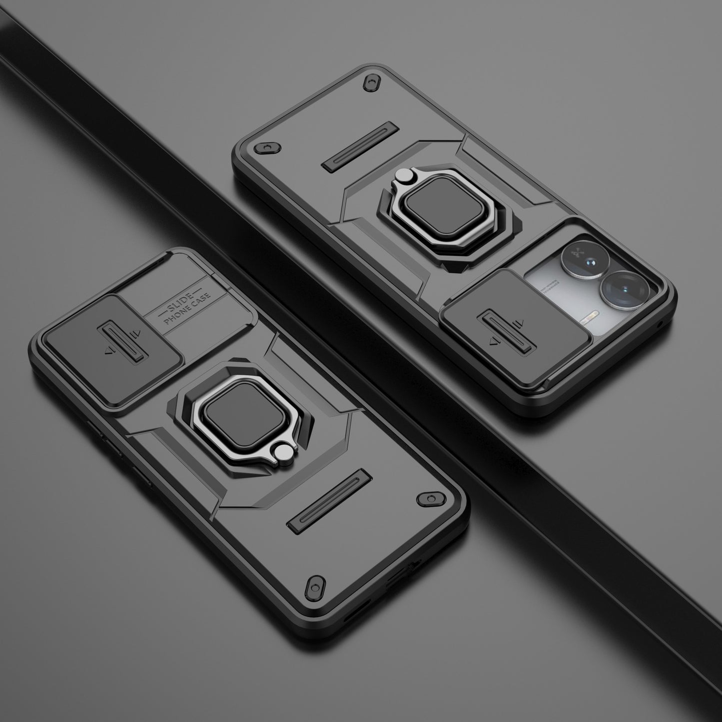 For vivo iQOO Z9 5G Camera Protection Case Kickstand Shockproof Rugged PC+TPU Phone Cover - Black