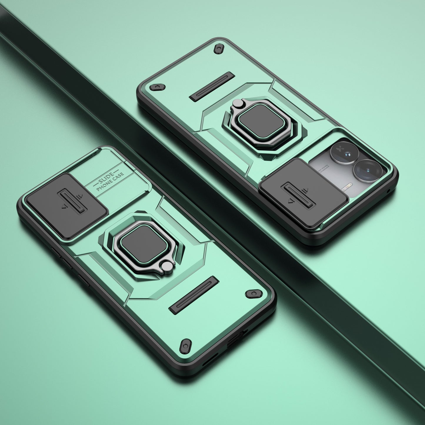 For vivo iQOO Z9 5G Camera Protection Case Kickstand Shockproof Rugged PC+TPU Phone Cover - Green