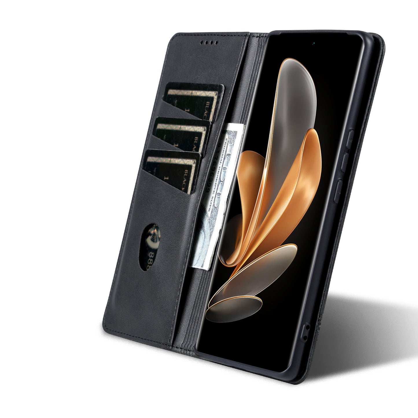 AZNS For Xiaomi 14 Ultra Leather Case Cowhide Texture Stand Wallet Phone Cover - Black