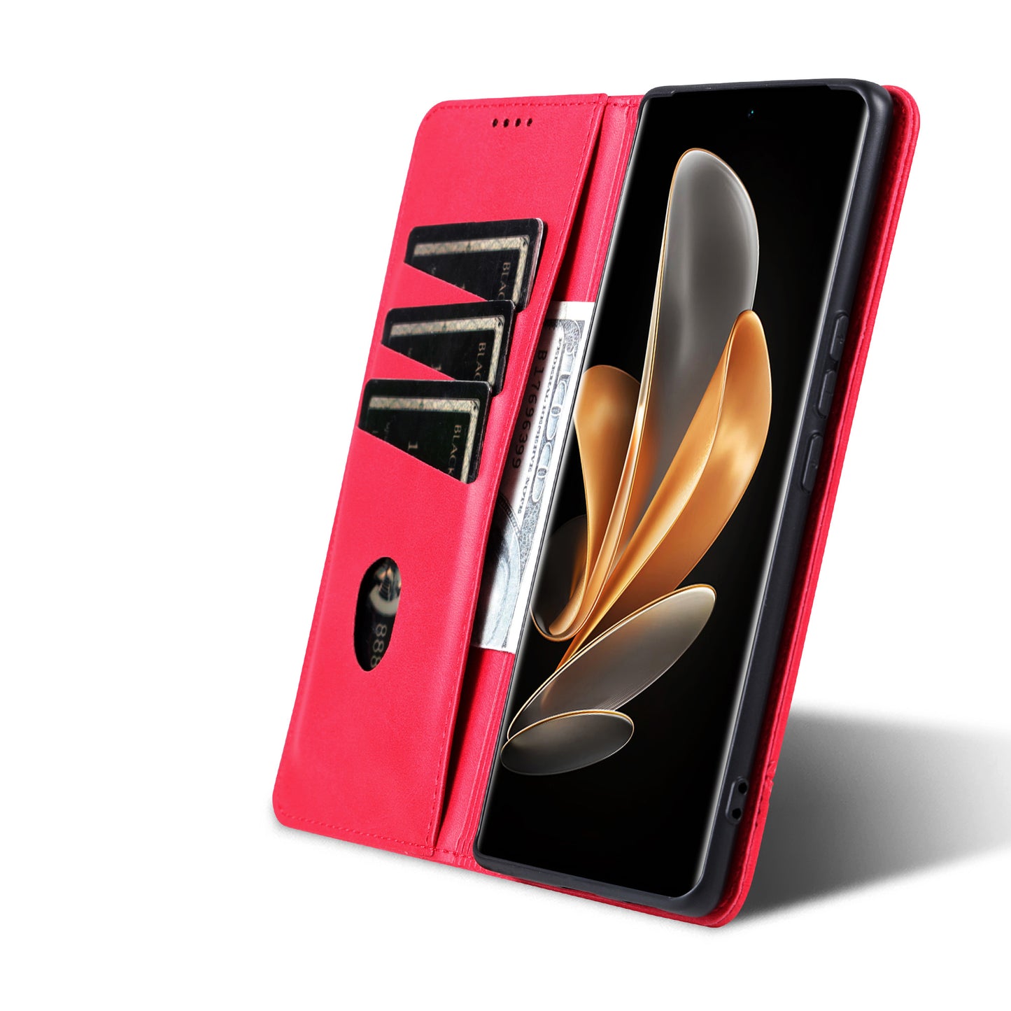AZNS For Xiaomi 14 Ultra Leather Case Cowhide Texture Stand Wallet Phone Cover - Red
