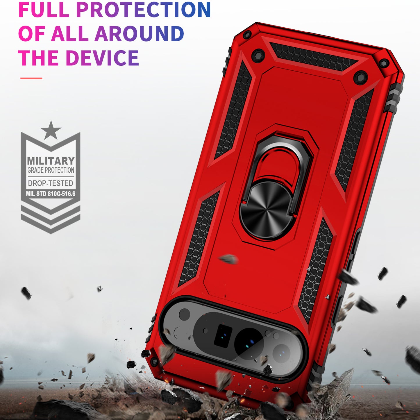 For Google Pixel 9 Pro Case Shockproof Kickstand PC+TPU Phone Cover - Red