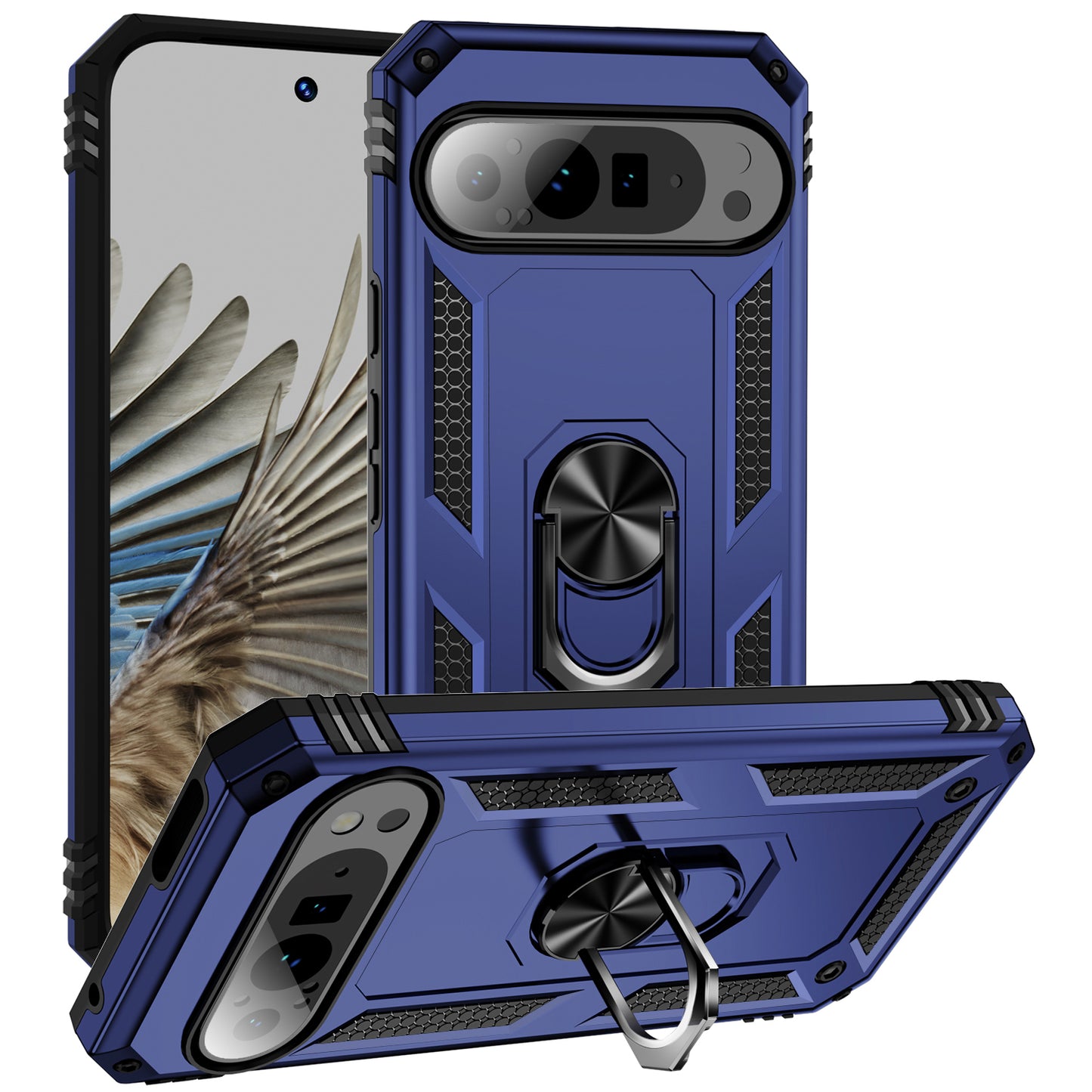 For Google Pixel 9 Pro Case Shockproof Kickstand PC+TPU Phone Cover - Blue
