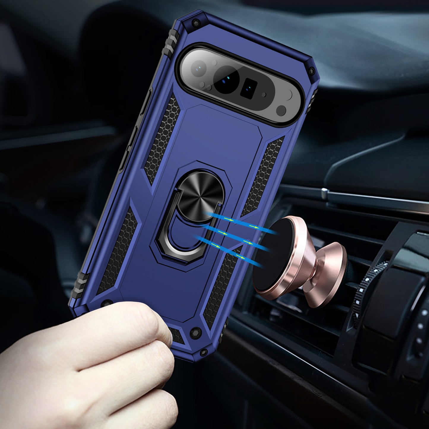 For Google Pixel 9 Pro Case Shockproof Kickstand PC+TPU Phone Cover - Blue