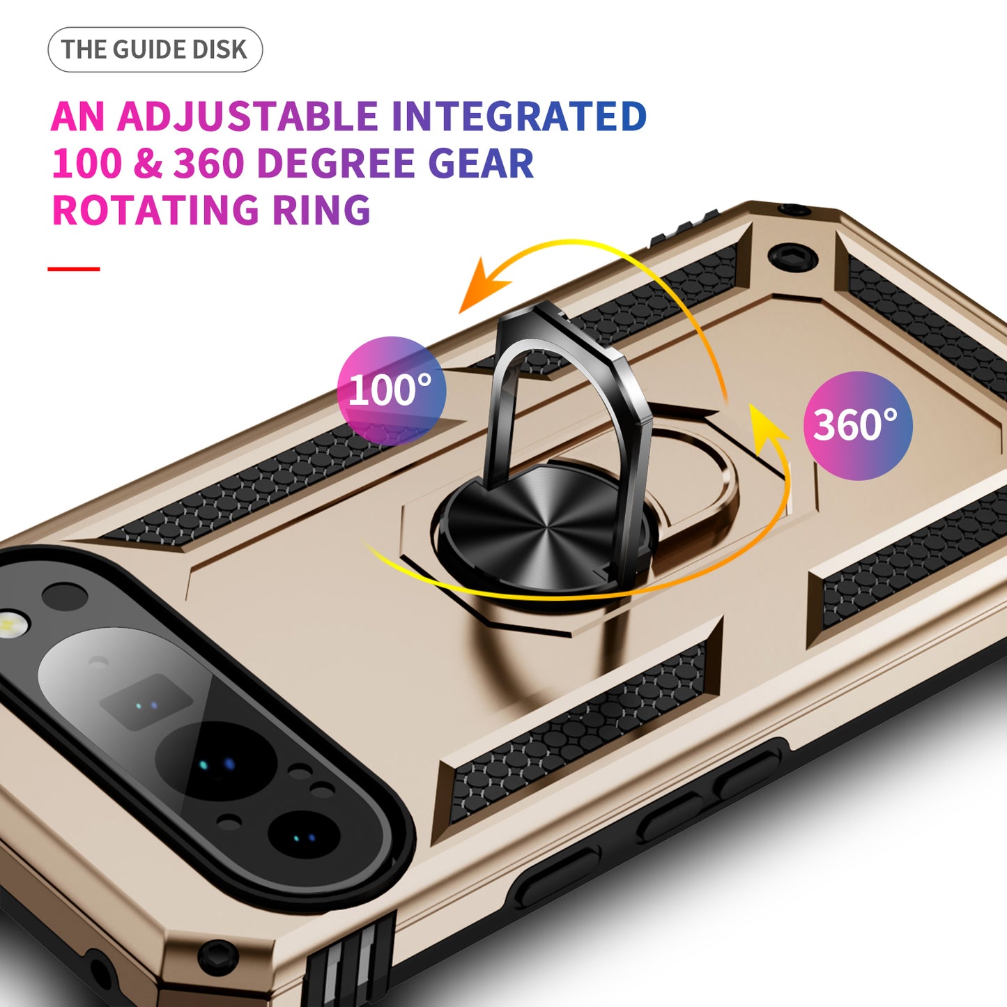 For Google Pixel 9 Pro Case Shockproof Kickstand PC+TPU Phone Cover - Gold