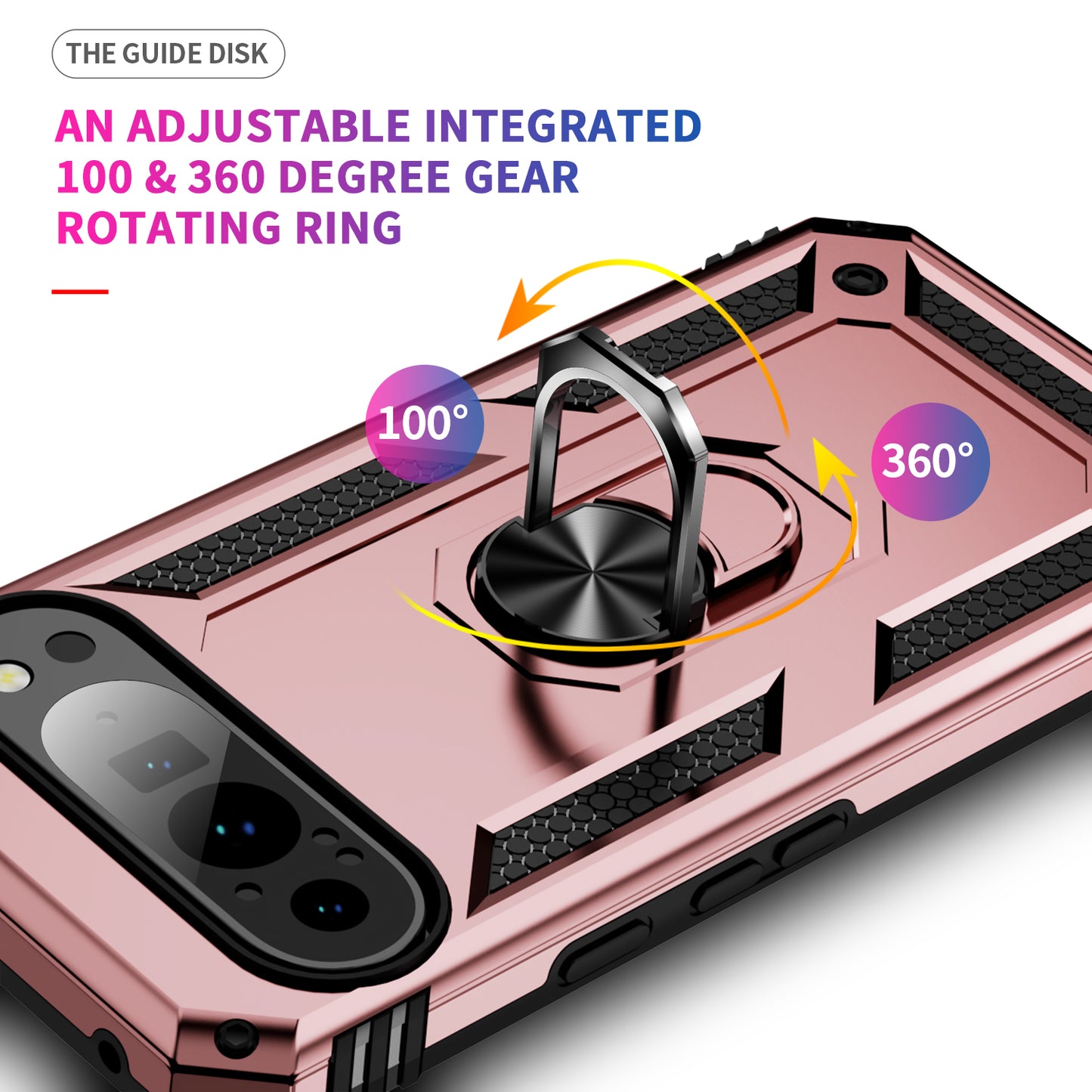 For Google Pixel 9 Pro Case Shockproof Kickstand PC+TPU Phone Cover - Rose Gold