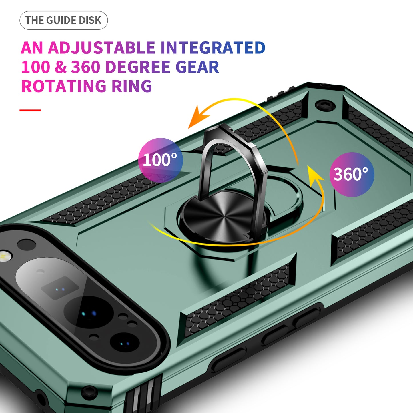 For Google Pixel 9 Pro Case Shockproof Kickstand PC+TPU Phone Cover - Blackish Green