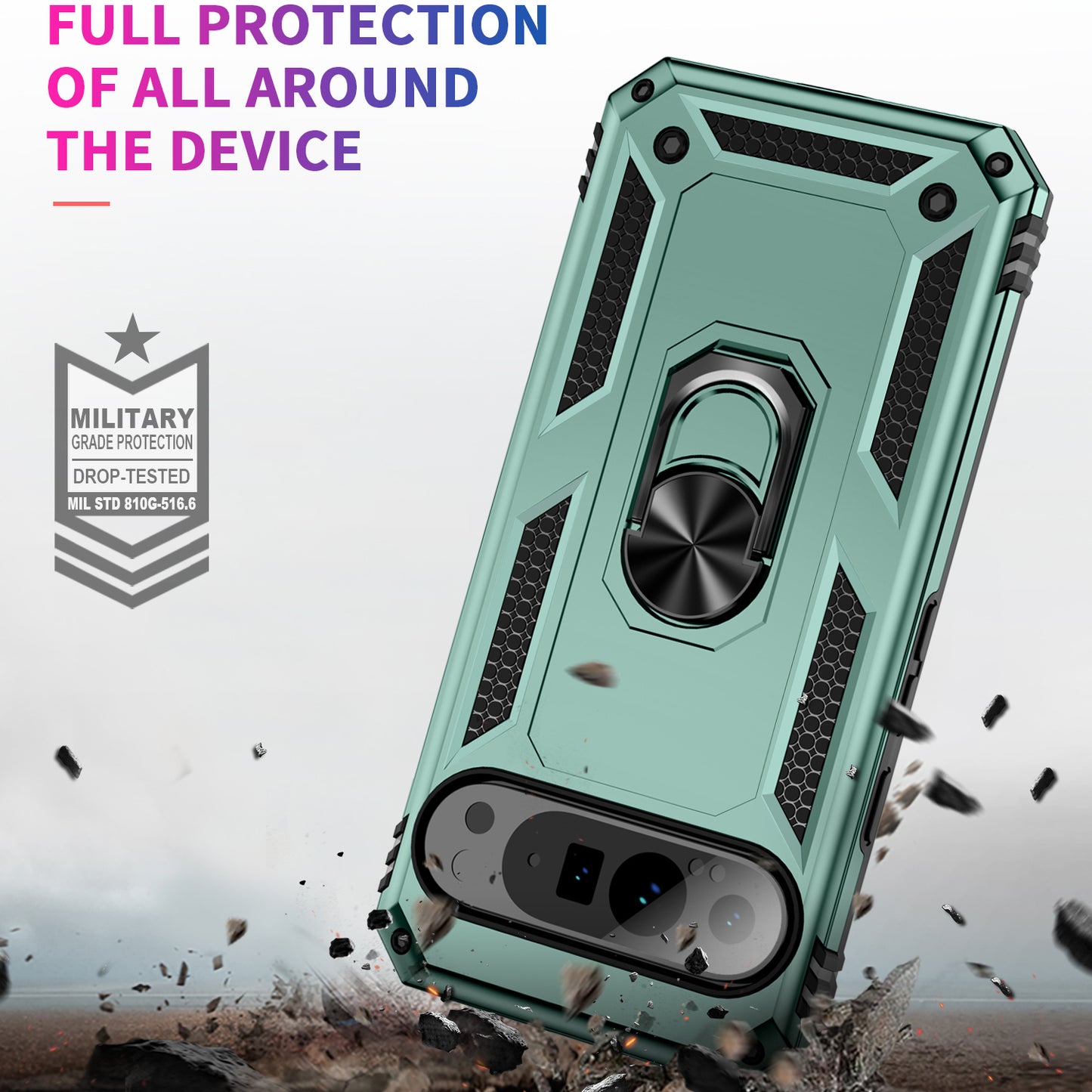 For Google Pixel 9 Pro Case Shockproof Kickstand PC+TPU Phone Cover - Blackish Green