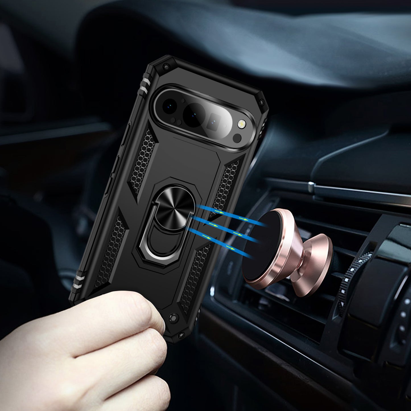 For Google Pixel 9 Case Scratch-proof PC+TPU Kickstand Phone Cover - Black