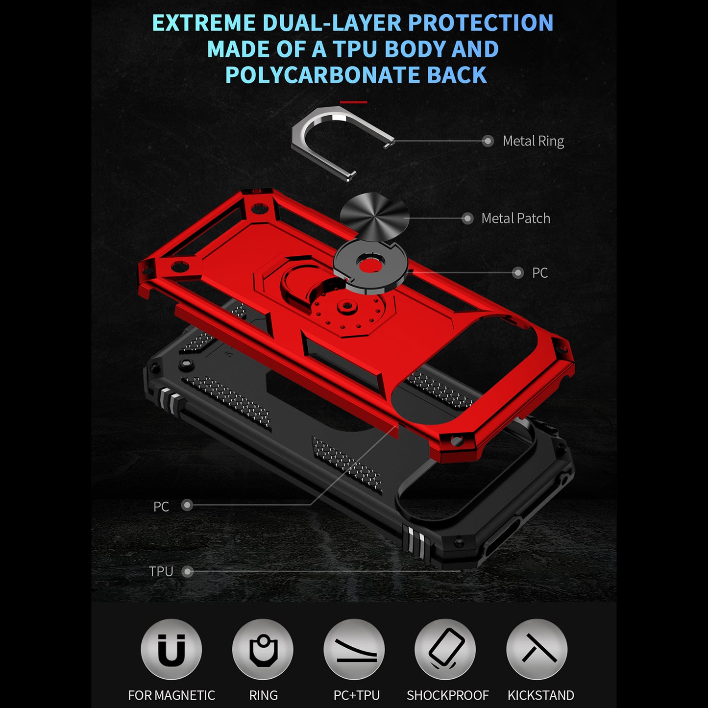 For Google Pixel 9 Case Scratch-proof PC+TPU Kickstand Phone Cover - Red