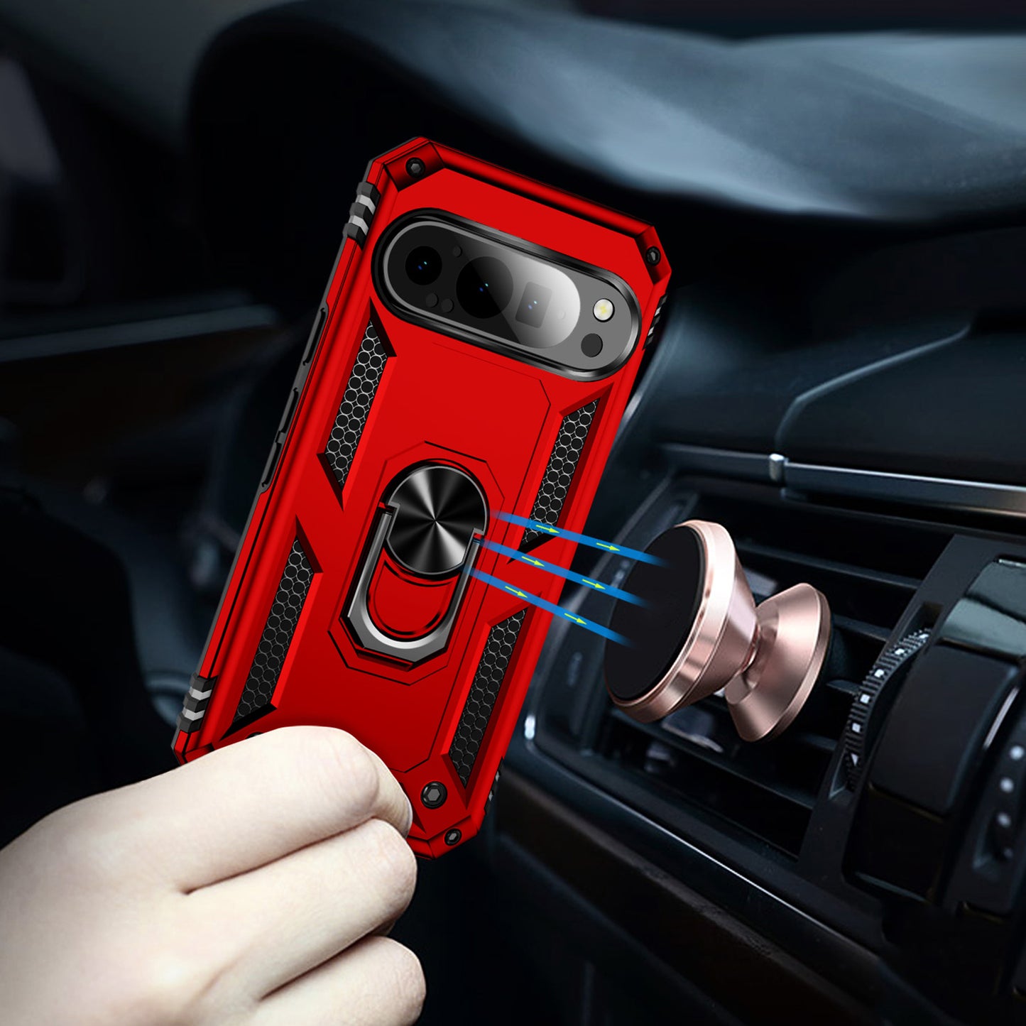 For Google Pixel 9 Case Scratch-proof PC+TPU Kickstand Phone Cover - Red