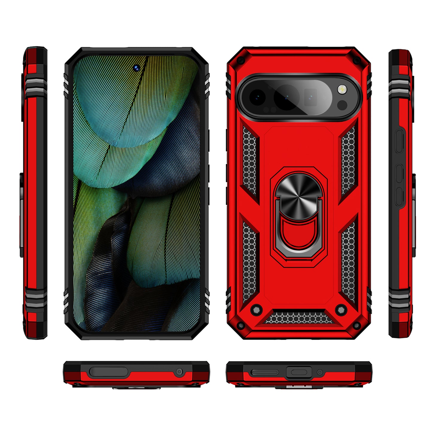 For Google Pixel 9 Case Scratch-proof PC+TPU Kickstand Phone Cover - Red