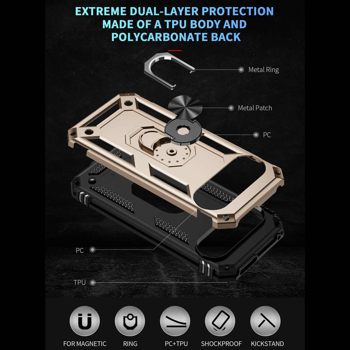 For Google Pixel 9 Case Scratch-proof PC+TPU Kickstand Phone Cover - Gold