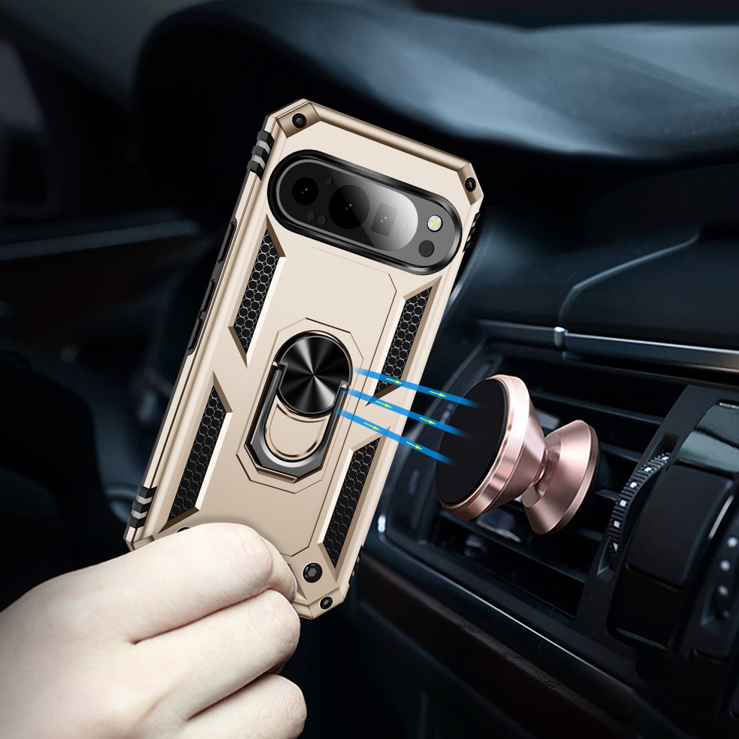 For Google Pixel 9 Case Scratch-proof PC+TPU Kickstand Phone Cover - Gold