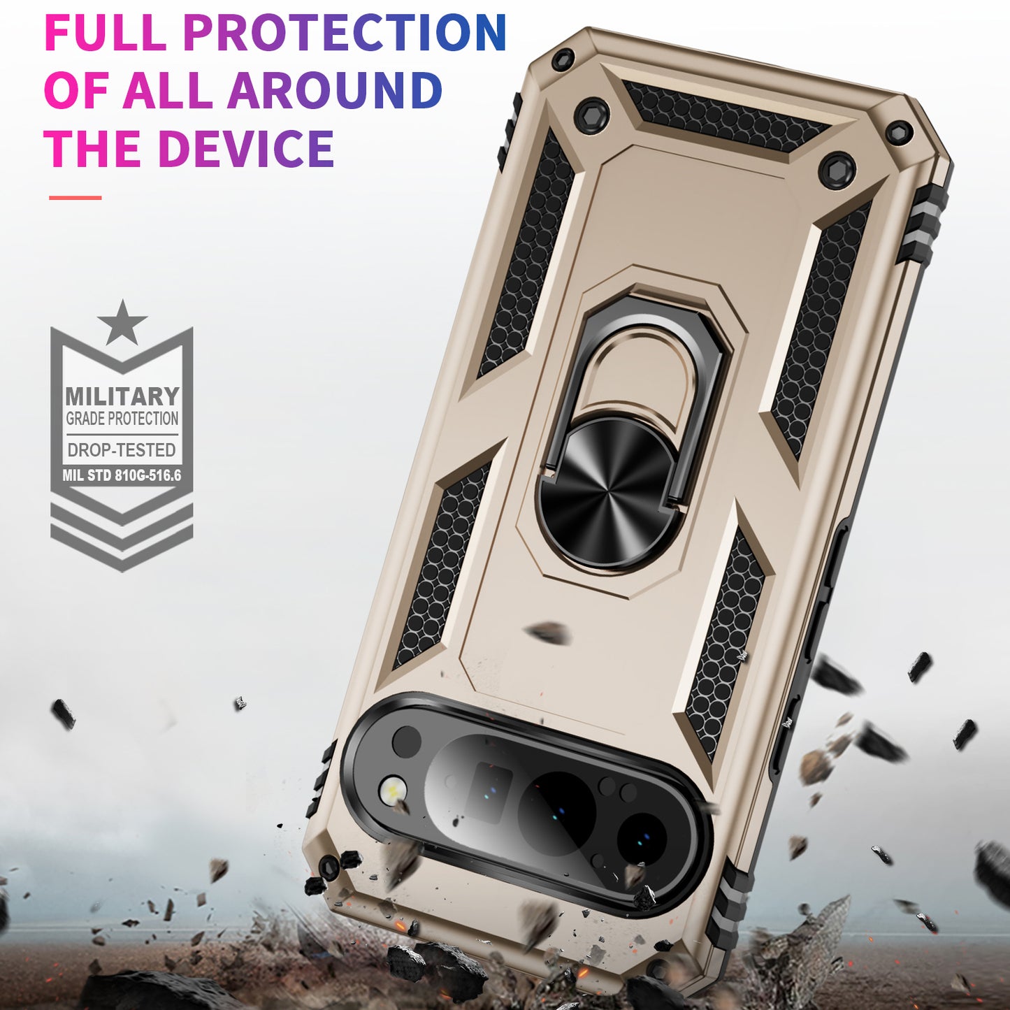 For Google Pixel 9 Case Scratch-proof PC+TPU Kickstand Phone Cover - Gold