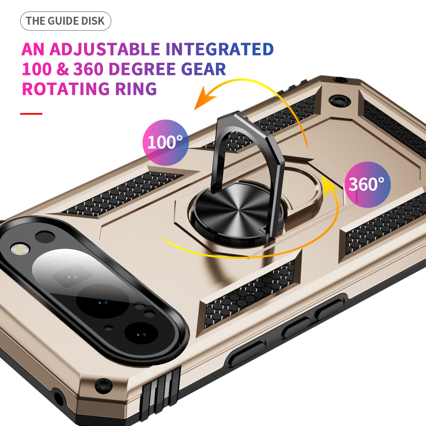 For Google Pixel 9 Case Scratch-proof PC+TPU Kickstand Phone Cover - Gold