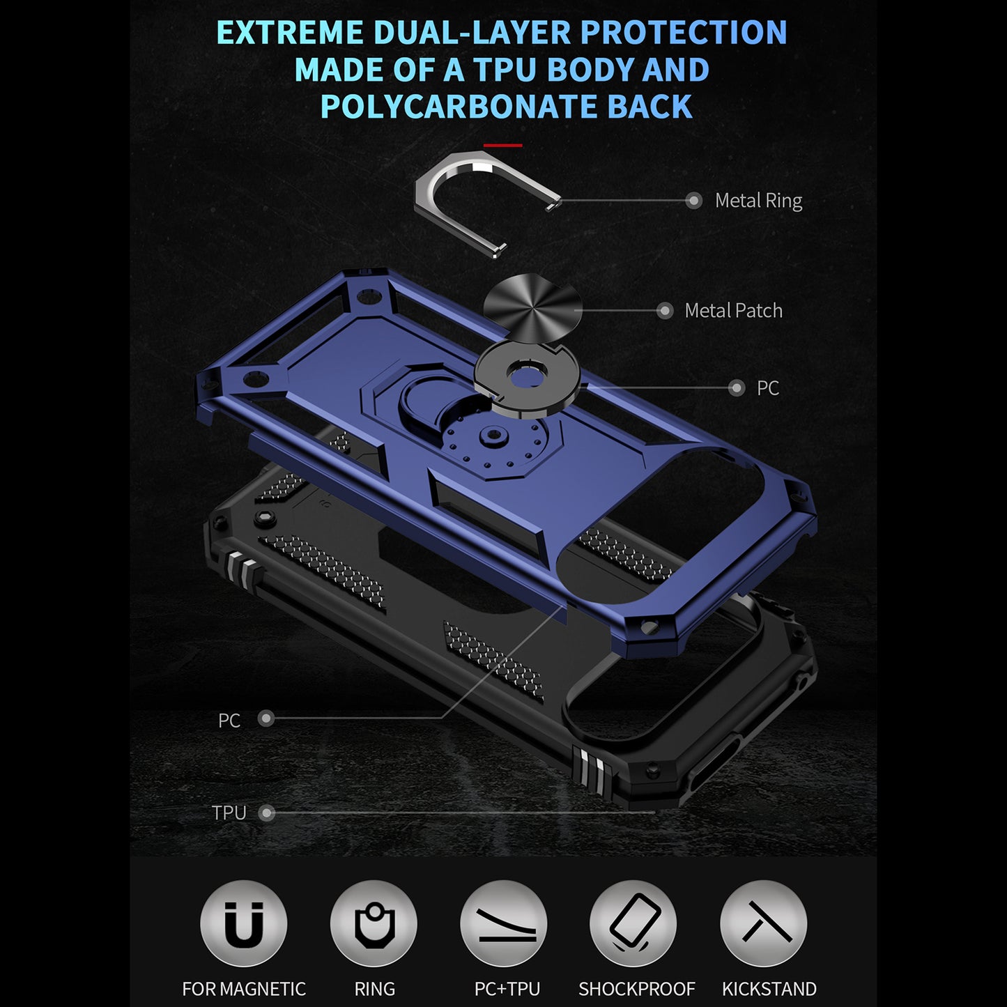 For Google Pixel 9 Case Scratch-proof PC+TPU Kickstand Phone Cover - Blue