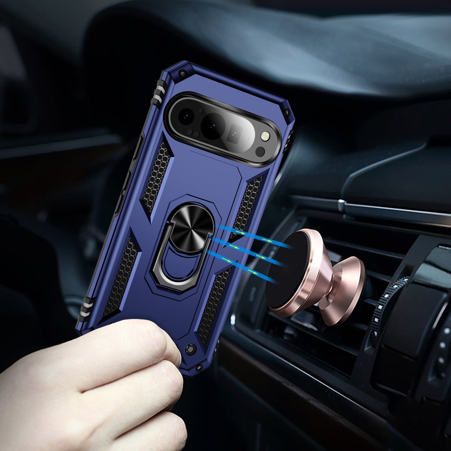 For Google Pixel 9 Case Scratch-proof PC+TPU Kickstand Phone Cover - Blue