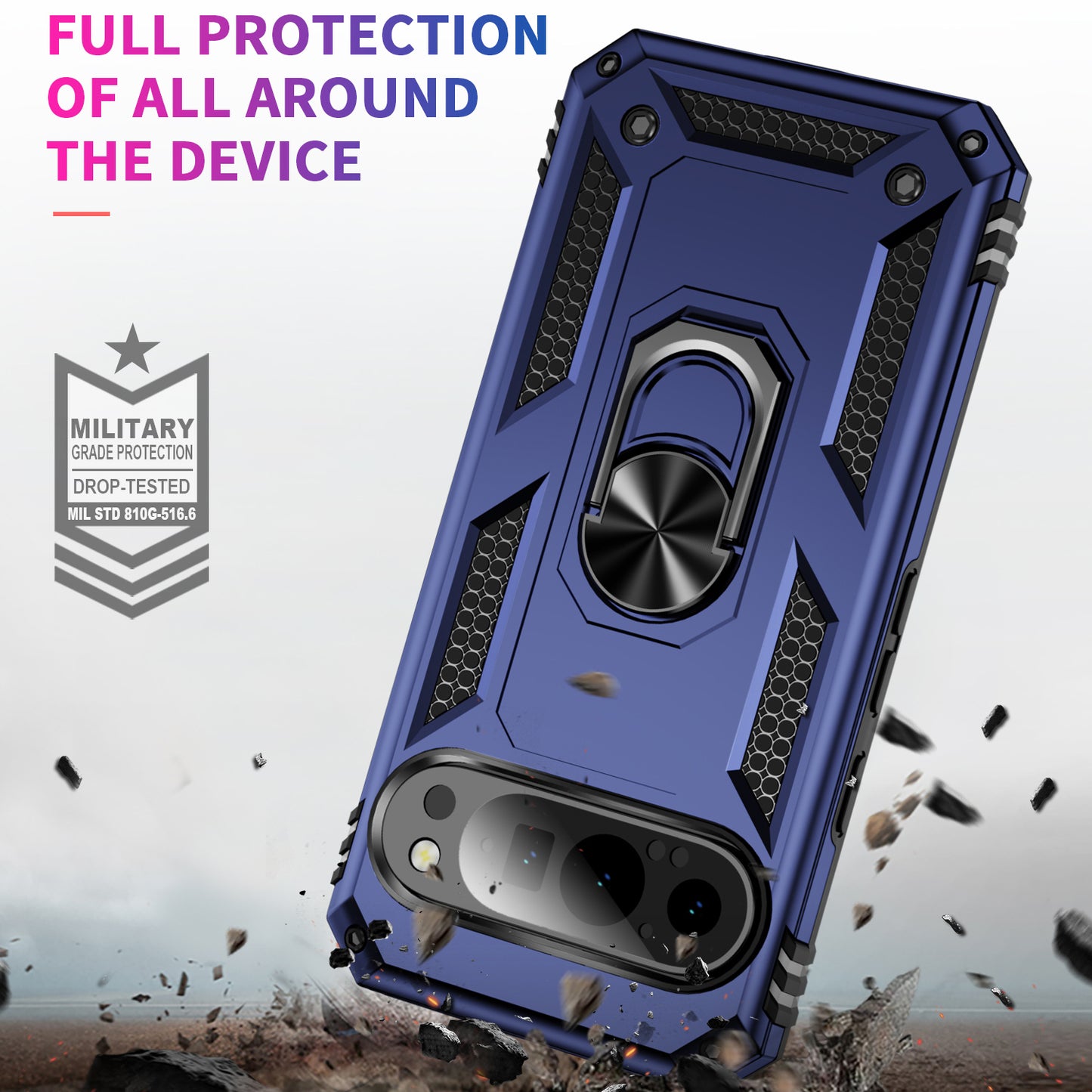 For Google Pixel 9 Case Scratch-proof PC+TPU Kickstand Phone Cover - Blue