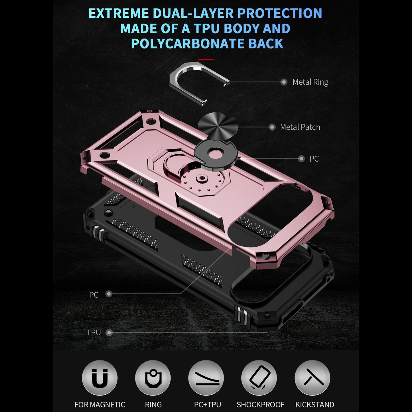 For Google Pixel 9 Case Scratch-proof PC+TPU Kickstand Phone Cover - Rose Gold