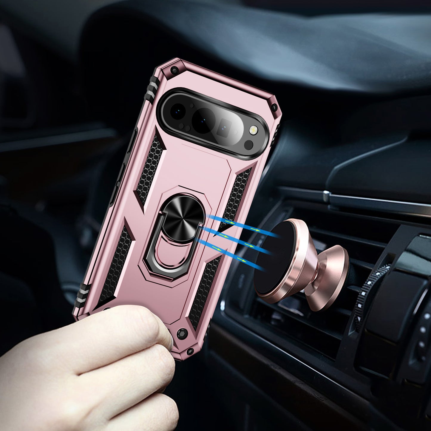 For Google Pixel 9 Case Scratch-proof PC+TPU Kickstand Phone Cover - Rose Gold