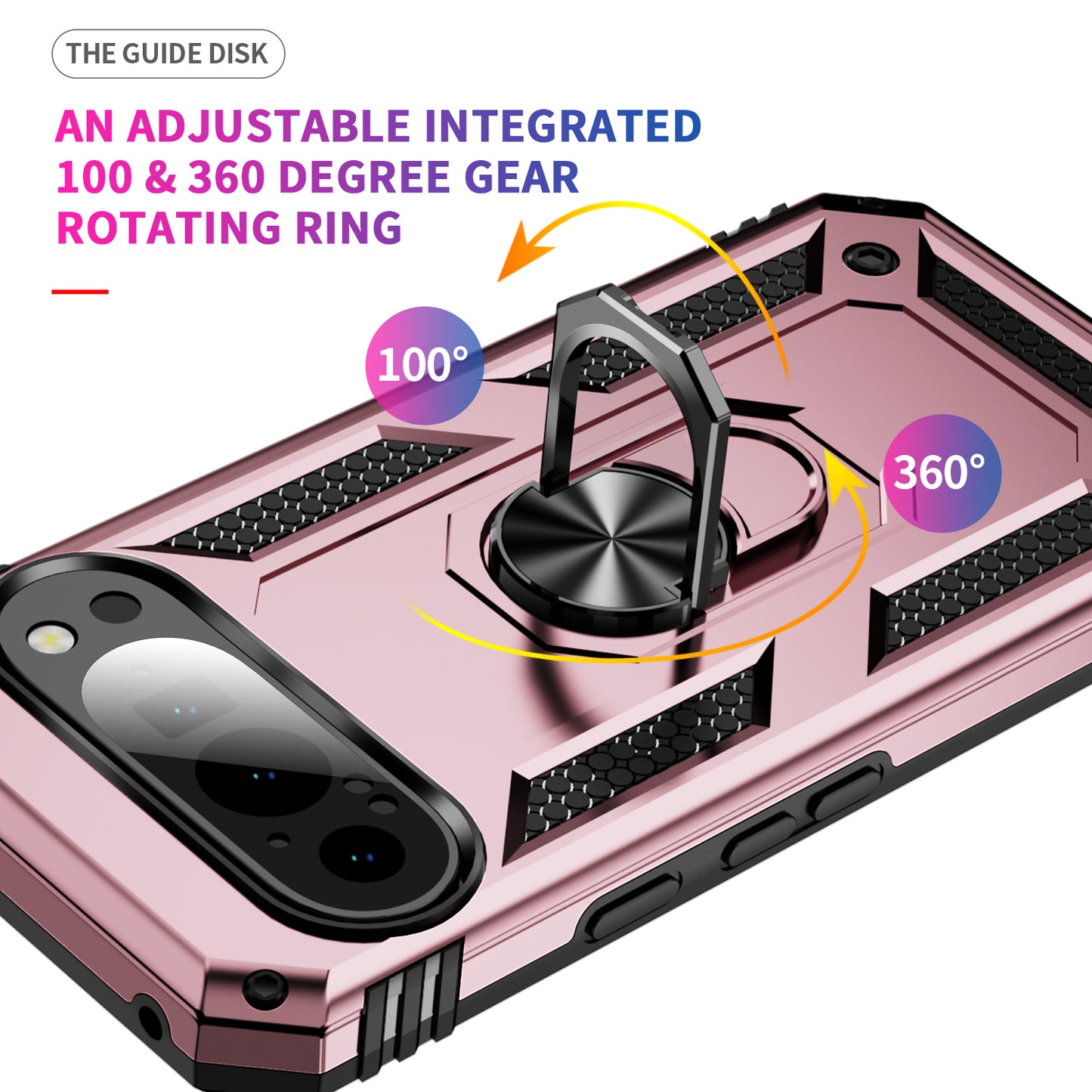 For Google Pixel 9 Case Scratch-proof PC+TPU Kickstand Phone Cover - Rose Gold