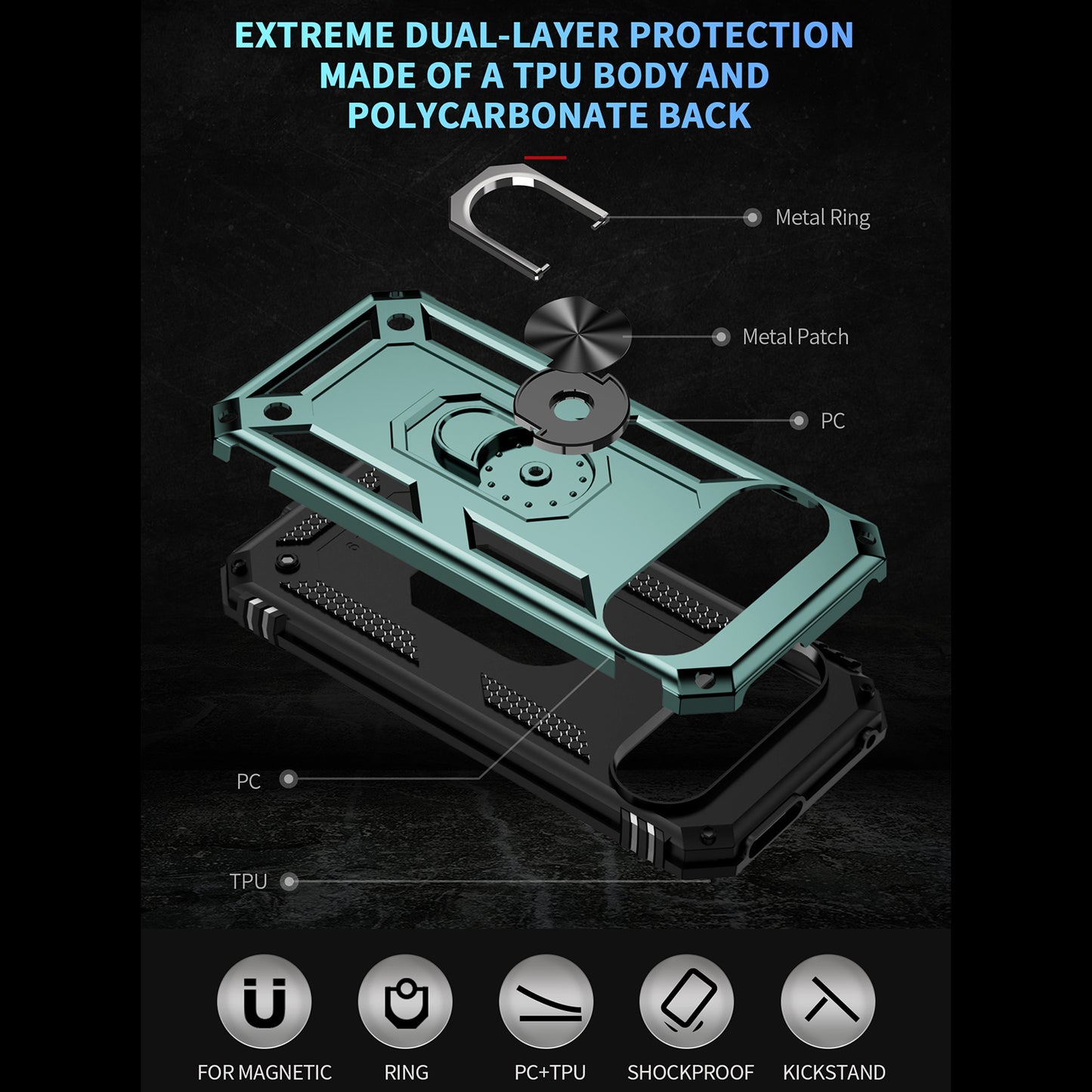 For Google Pixel 9 Case Scratch-proof PC+TPU Kickstand Phone Cover - Blackish Green