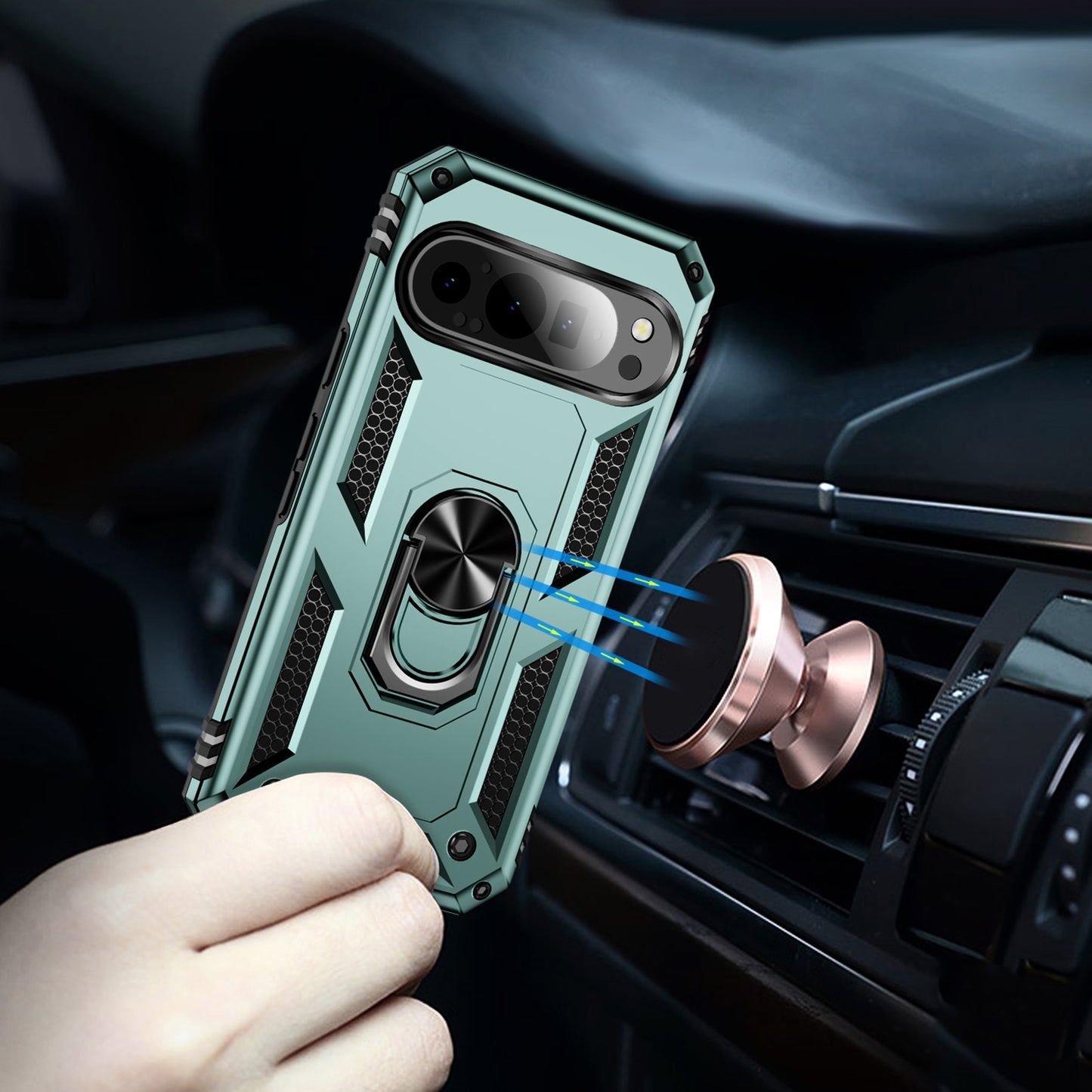 For Google Pixel 9 Case Scratch-proof PC+TPU Kickstand Phone Cover - Blackish Green