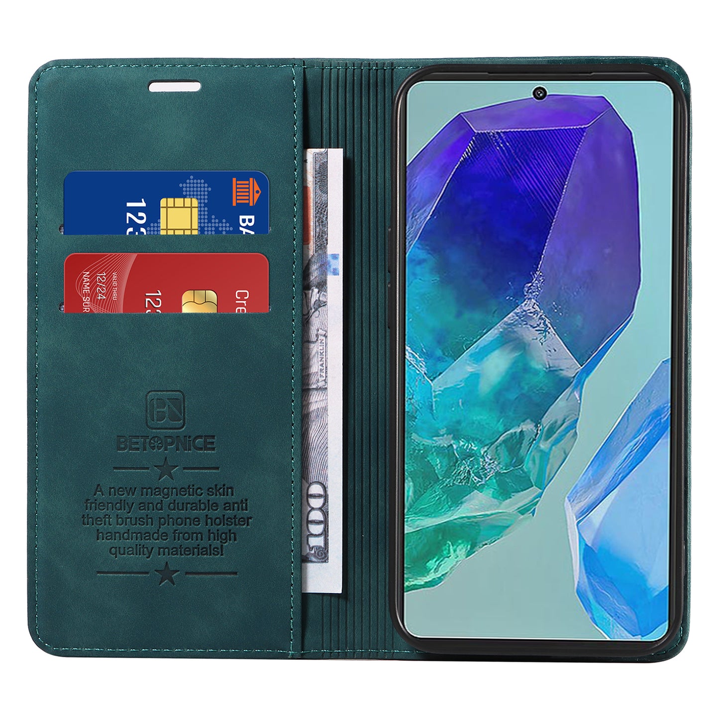 BETOPNICE 003 For Samsung Galaxy M55 5G Case Magnetic Closing Leather Cover RFID Blocking Wallet - Green