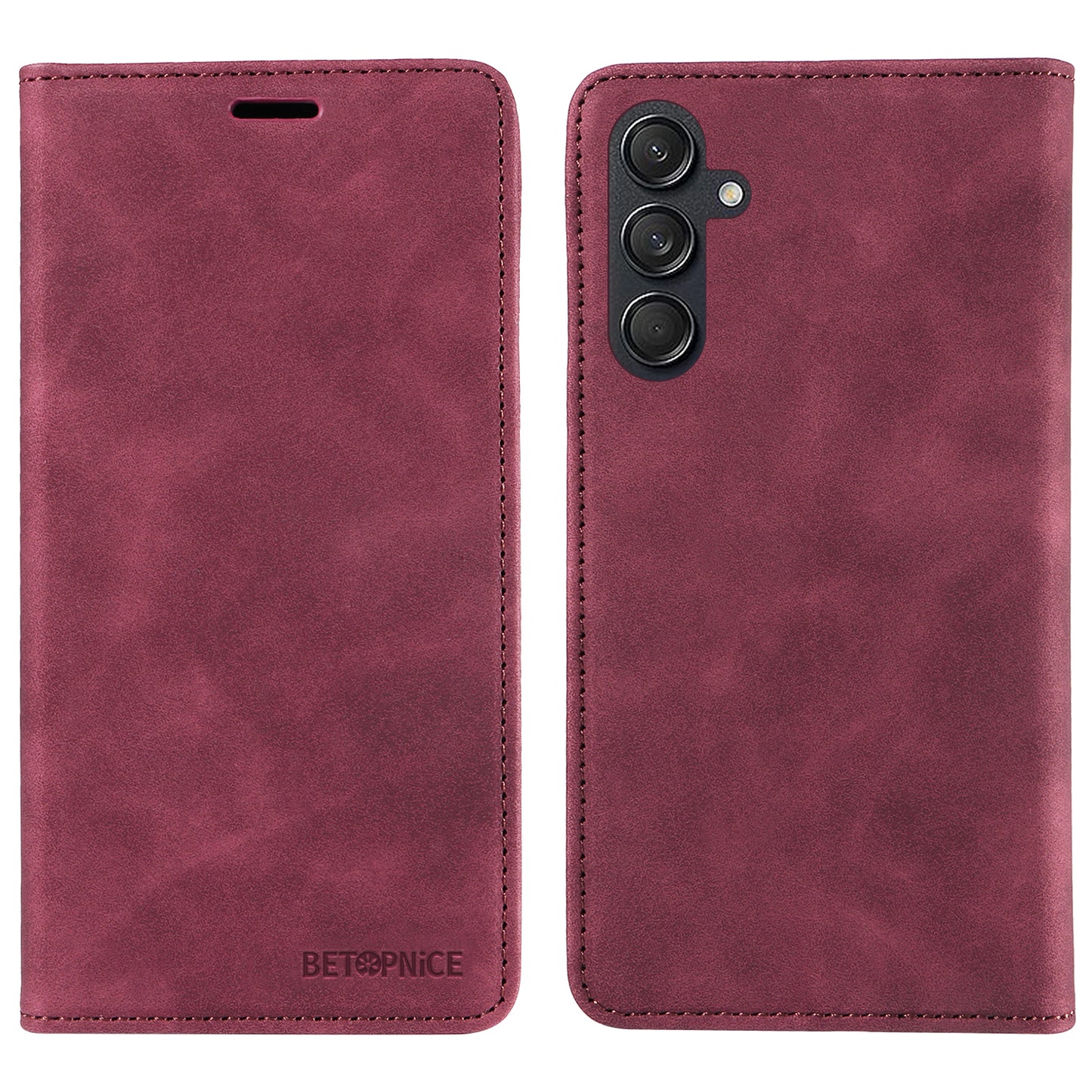 BETOPNICE 003 For Samsung Galaxy M55 5G Case Magnetic Closing Leather Cover RFID Blocking Wallet - Red