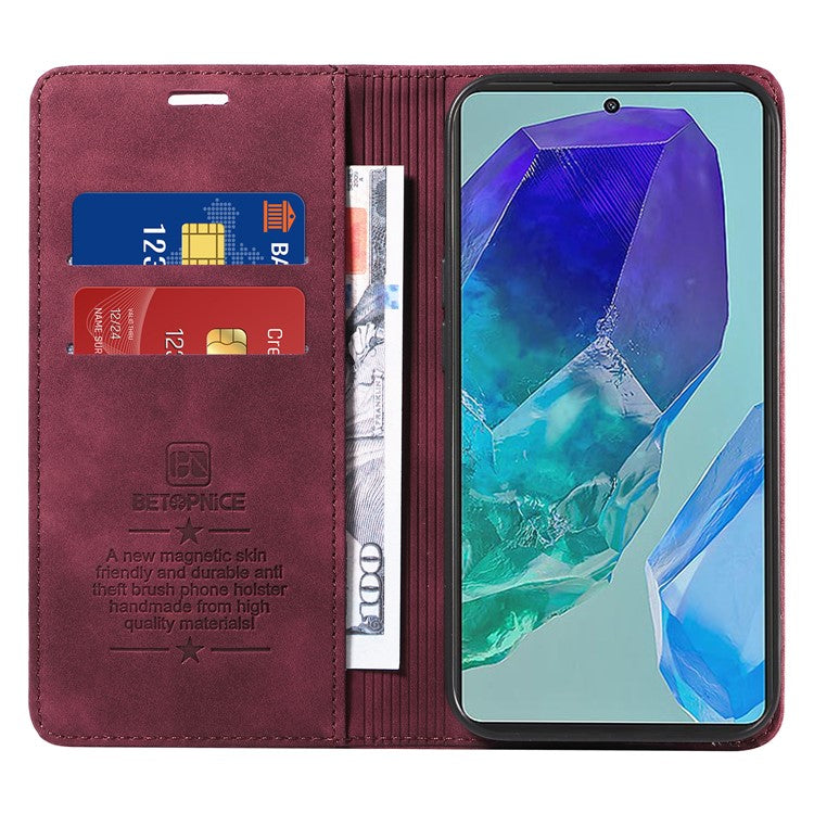 BETOPNICE 003 For Samsung Galaxy M55 5G / C55 5G / F55 5G Case Magnetic Closing Leather Cover RFID Blocking Wallet - Red