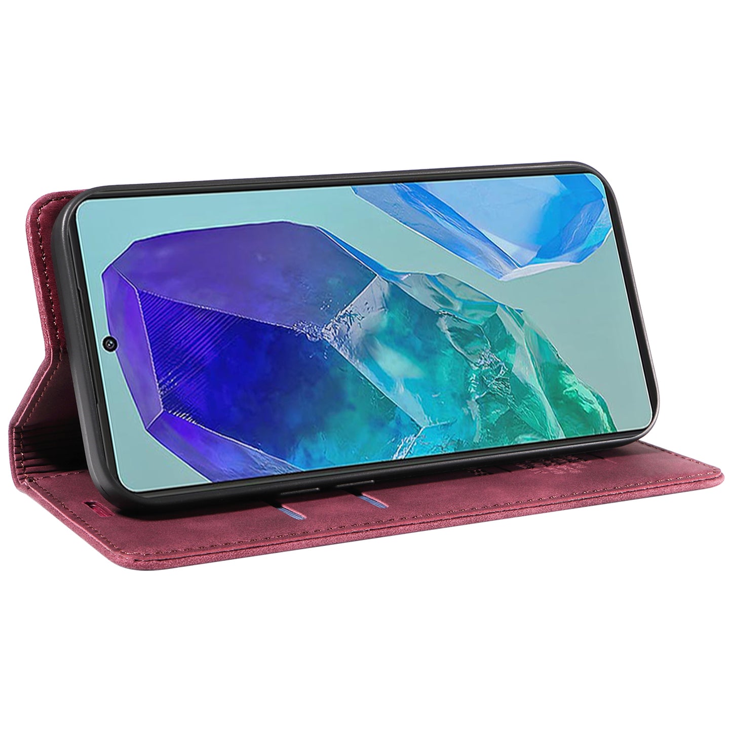 BETOPNICE 003 For Samsung Galaxy M55 5G Case Magnetic Closing Leather Cover RFID Blocking Wallet - Red