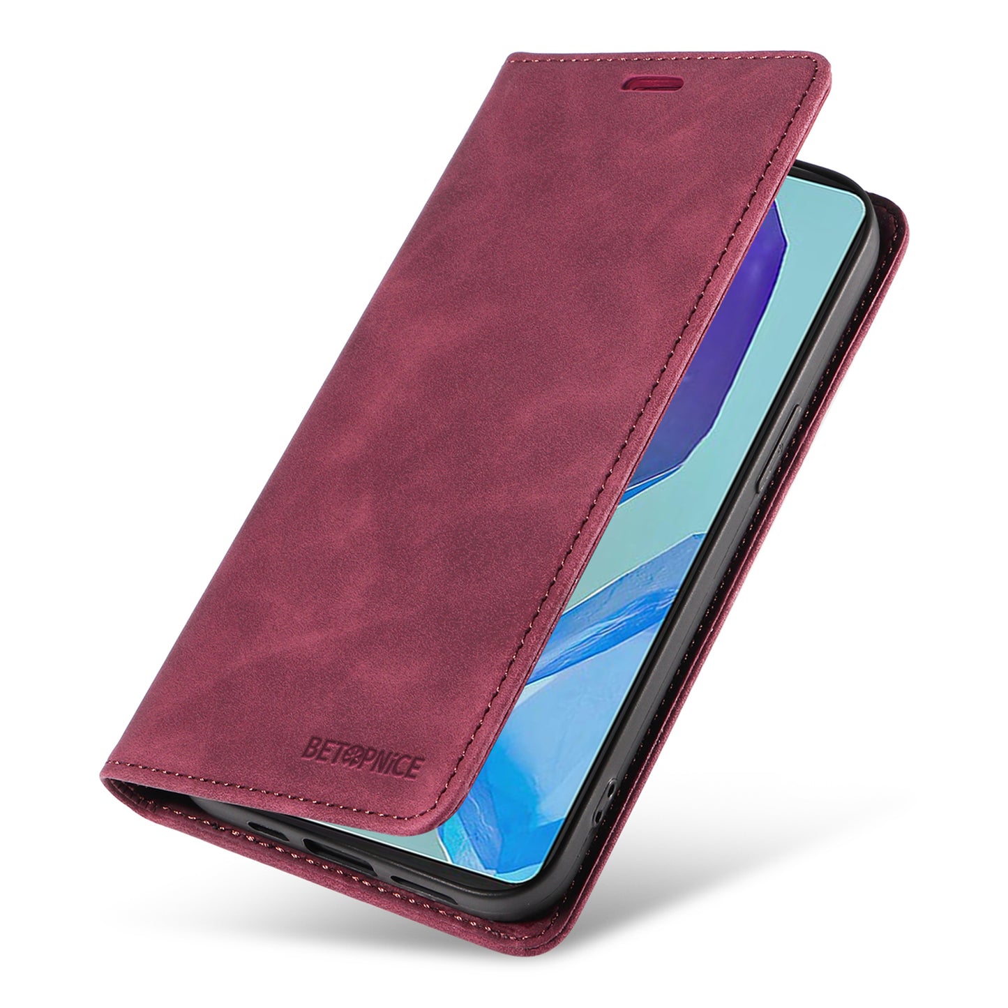 BETOPNICE 003 For Samsung Galaxy M55 5G Case Magnetic Closing Leather Cover RFID Blocking Wallet - Red