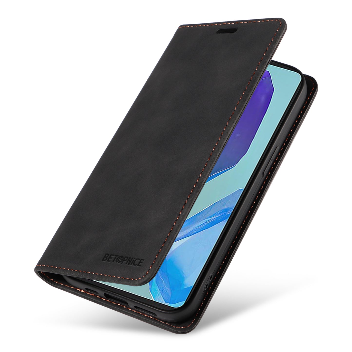 BETOPNICE 003 For Samsung Galaxy M55 5G Case Magnetic Closing Leather Cover RFID Blocking Wallet - Black