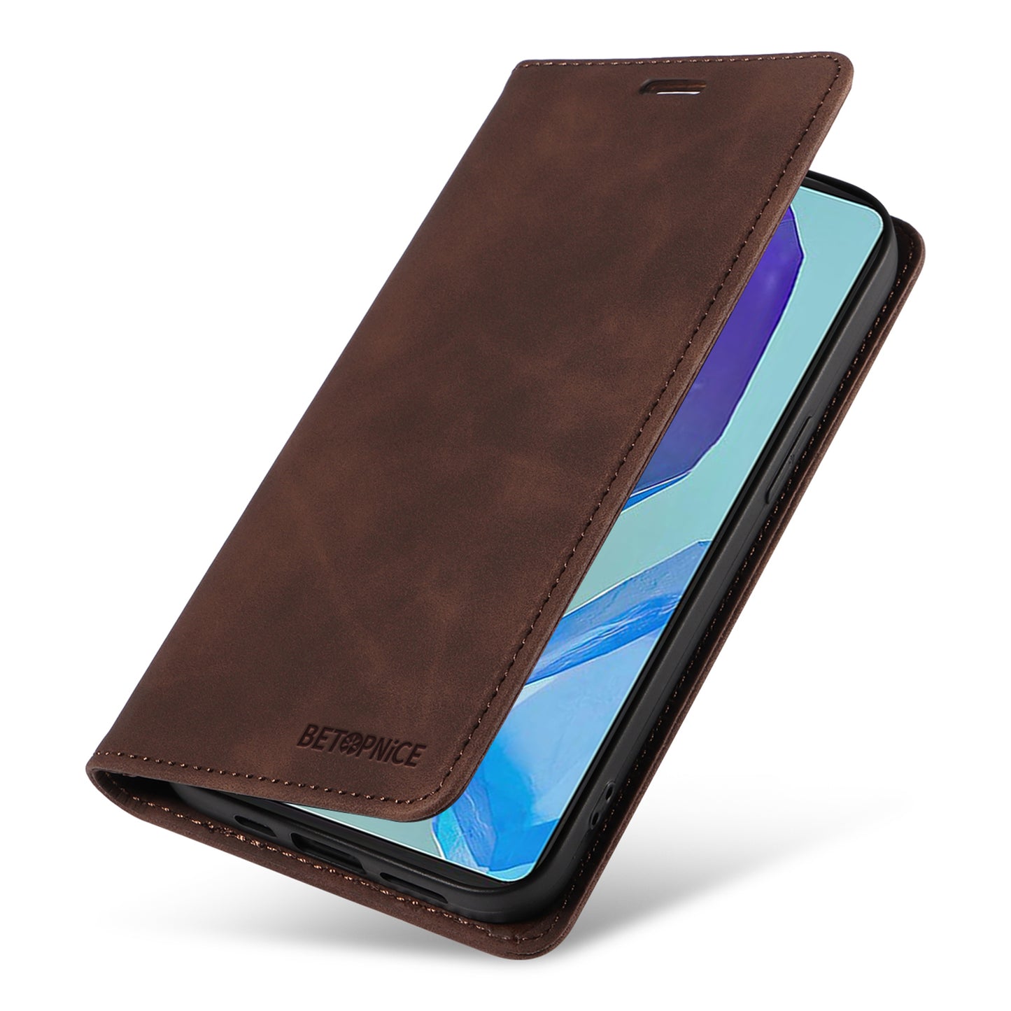 BETOPNICE 003 For Samsung Galaxy M55 5G Case Magnetic Closing Leather Cover RFID Blocking Wallet - Brown