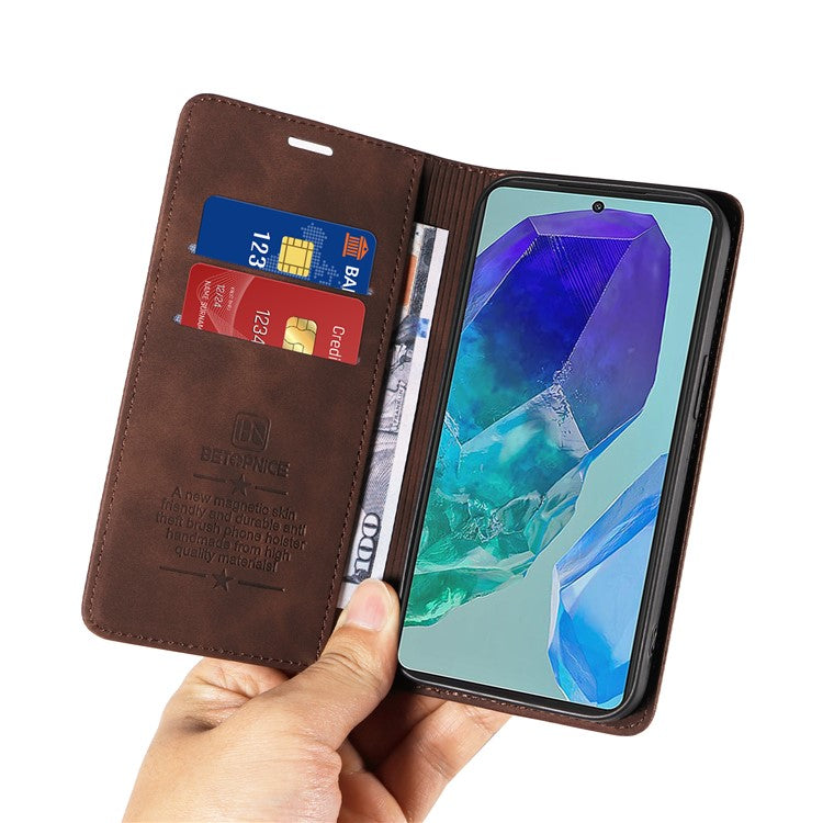 BETOPNICE 003 For Samsung Galaxy M55 5G / C55 5G / F55 5G Case Magnetic Closing Leather Cover RFID Blocking Wallet - Brown