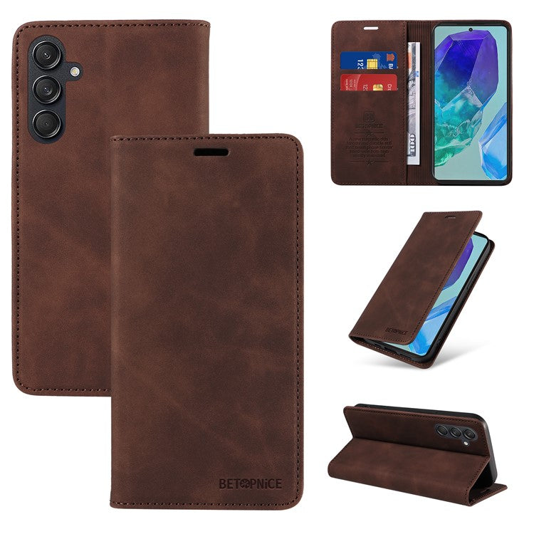 BETOPNICE 003 For Samsung Galaxy M55 5G / C55 5G / F55 5G Case Magnetic Closing Leather Cover RFID Blocking Wallet - Brown