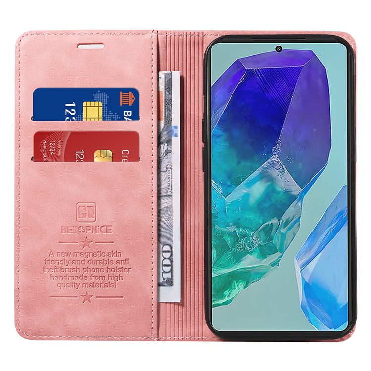BETOPNICE 003 For Samsung Galaxy M55 5G / C55 5G / F55 5G Case Magnetic Closing Leather Cover RFID Blocking Wallet - Pink