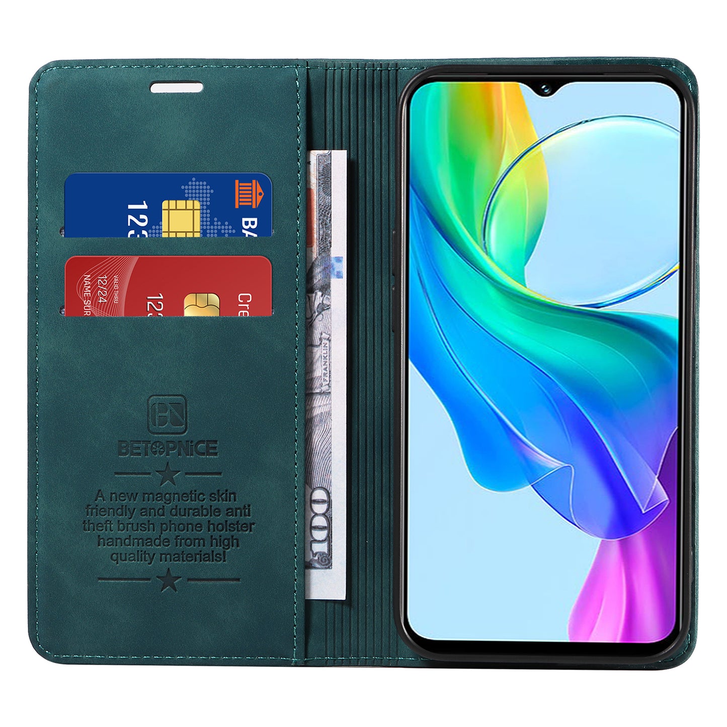 BETOPNICE 003 For vivo Y03 Case RFID Blocking Wallet Leather Flip Phone Cover - Green