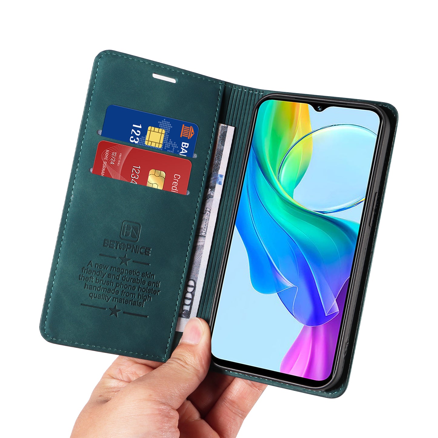 BETOPNICE 003 For vivo Y03 Case RFID Blocking Wallet Leather Flip Phone Cover - Green