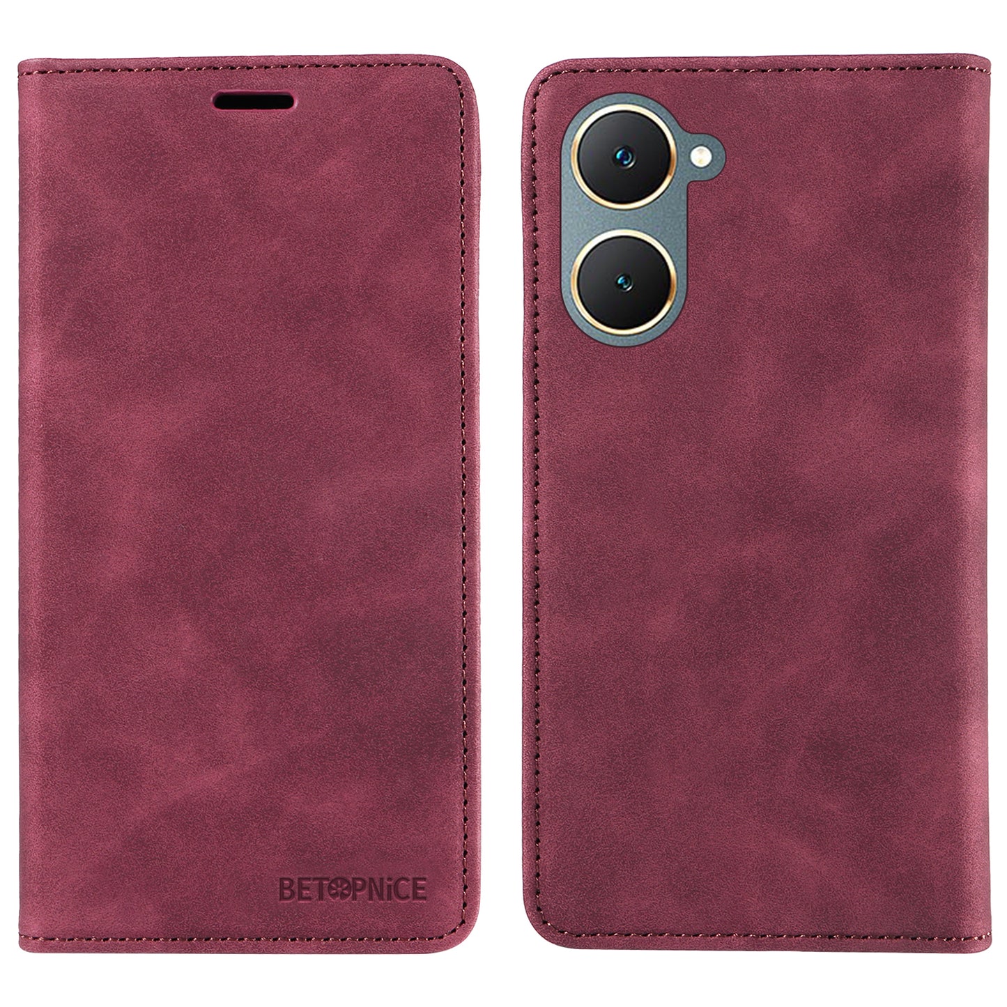 BETOPNICE 003 For vivo Y03 Case RFID Blocking Wallet Leather Flip Phone Cover - Red