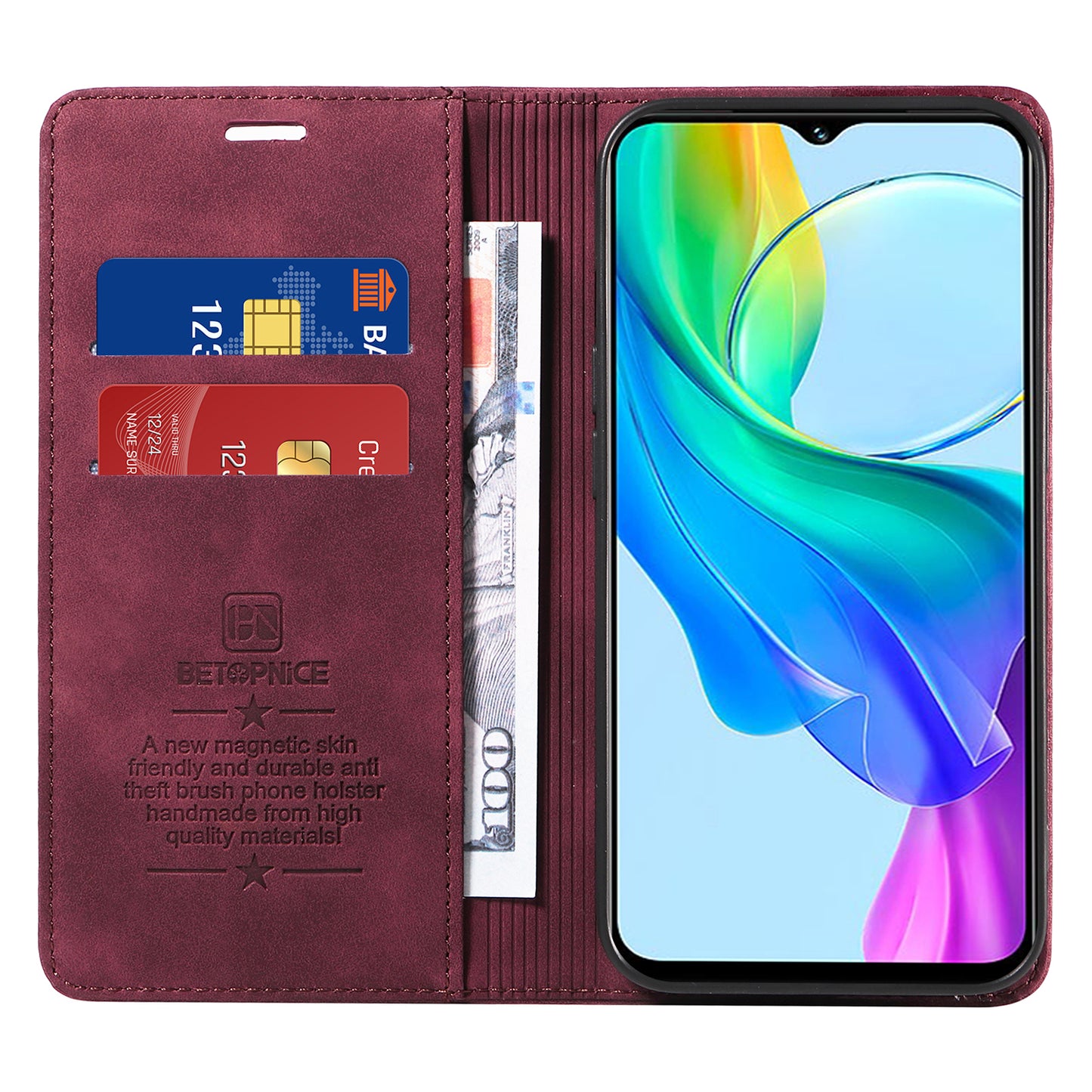 BETOPNICE 003 For vivo Y03 Case RFID Blocking Wallet Leather Flip Phone Cover - Red