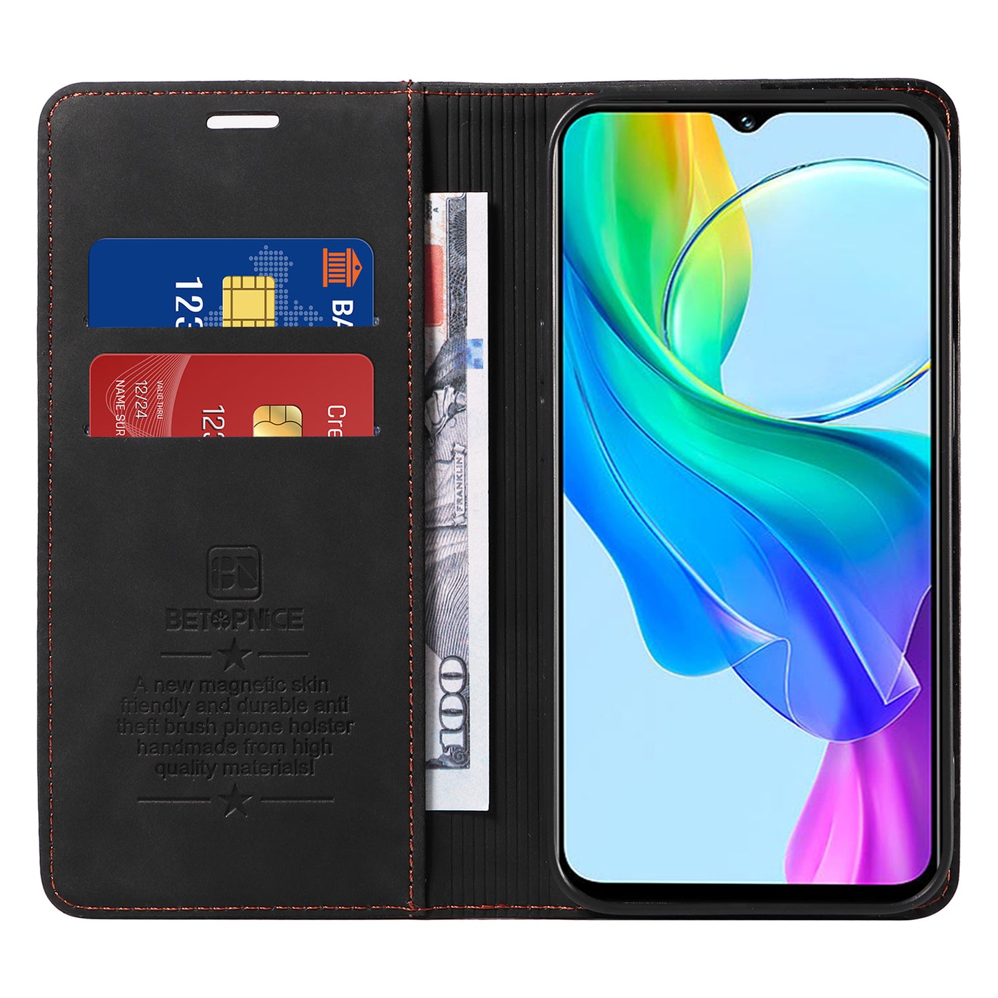 BETOPNICE 003 For vivo Y03 Case RFID Blocking Wallet Leather Flip Phone Cover - Black