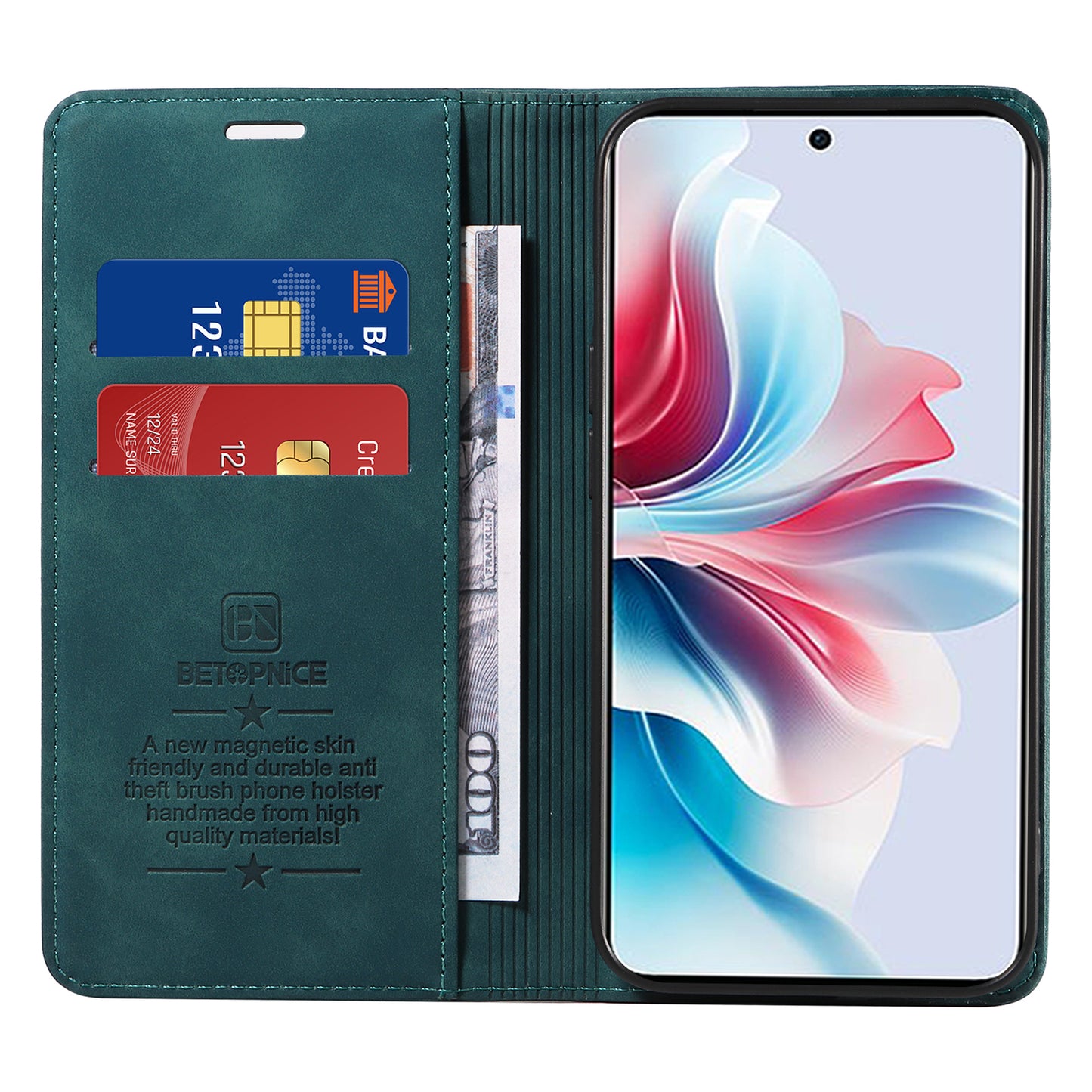 BETOPNICE 003 For Oppo Reno11 F 5G / F25 Pro 5G Case RFID Blocking Leather+TPU Wallet Phone Protector - Green