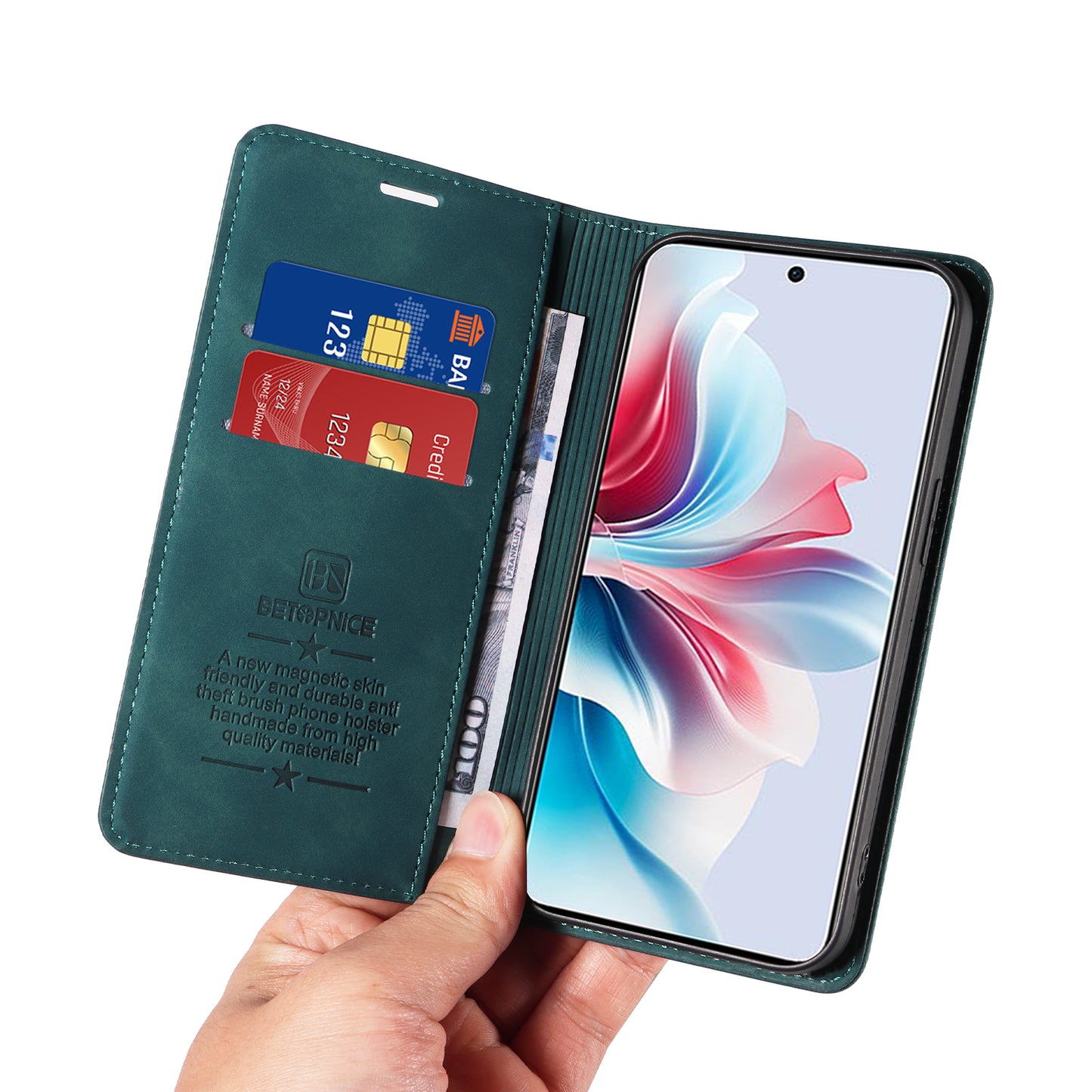BETOPNICE 003 For Oppo Reno11 F 5G / F25 Pro 5G Case RFID Blocking Leather+TPU Wallet Phone Protector - Green