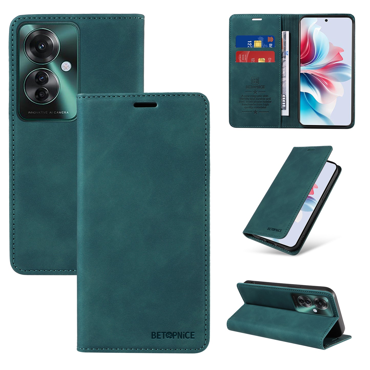 BETOPNICE 003 For Oppo Reno11 F 5G / F25 Pro 5G Case RFID Blocking Leather+TPU Wallet Phone Protector - Green