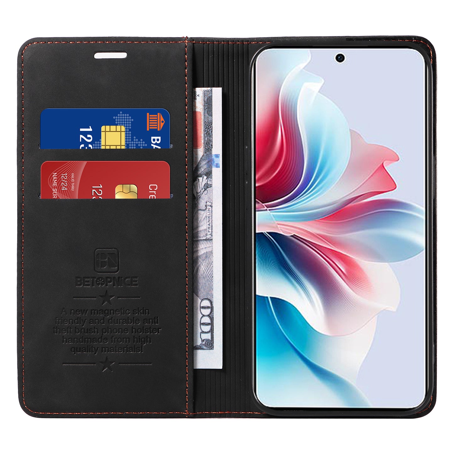 BETOPNICE 003 For Oppo Reno11 F 5G / F25 Pro 5G Case RFID Blocking Leather+TPU Wallet Phone Protector - Black