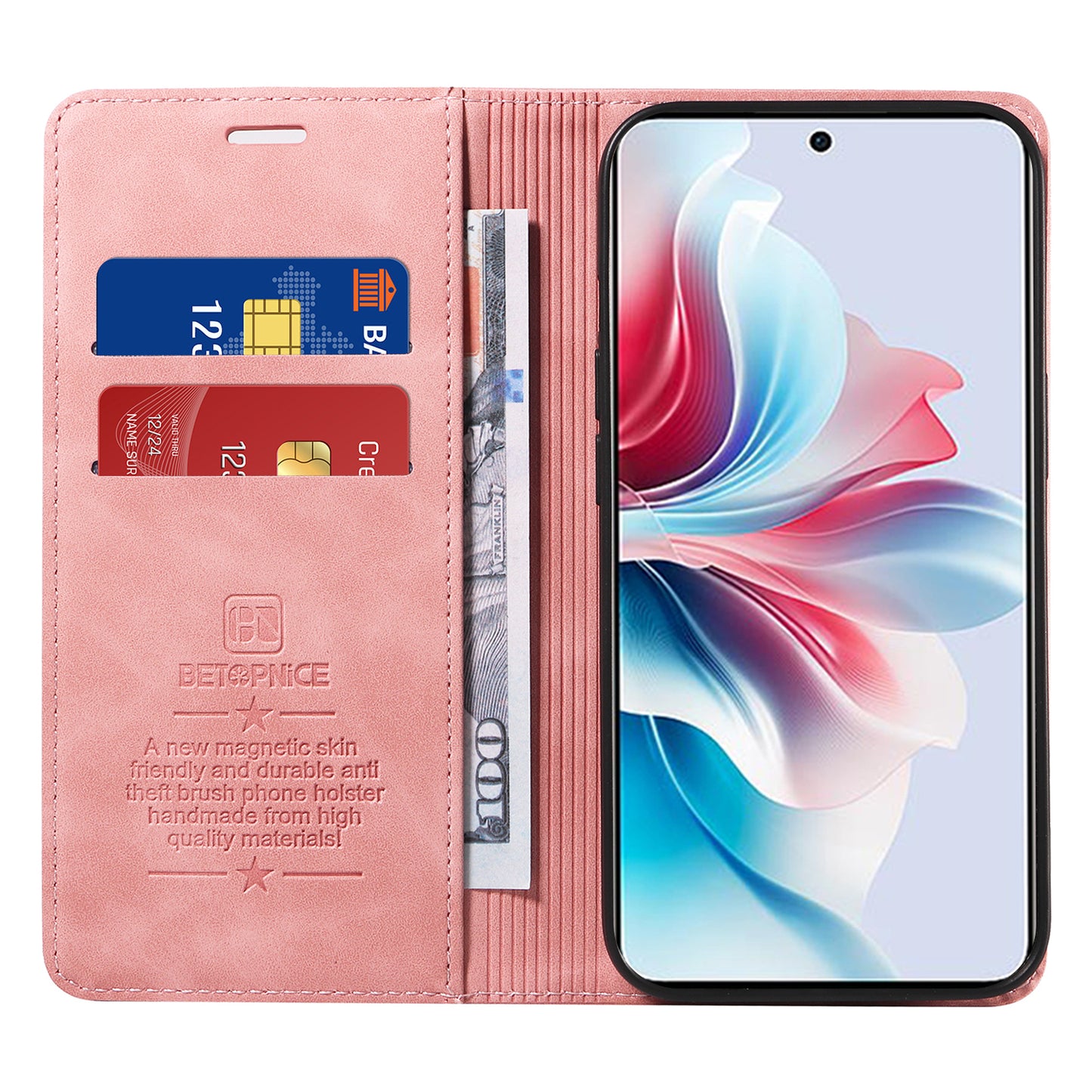 BETOPNICE 003 For Oppo Reno11 F 5G / F25 Pro 5G Case RFID Blocking Leather+TPU Wallet Phone Protector - Pink