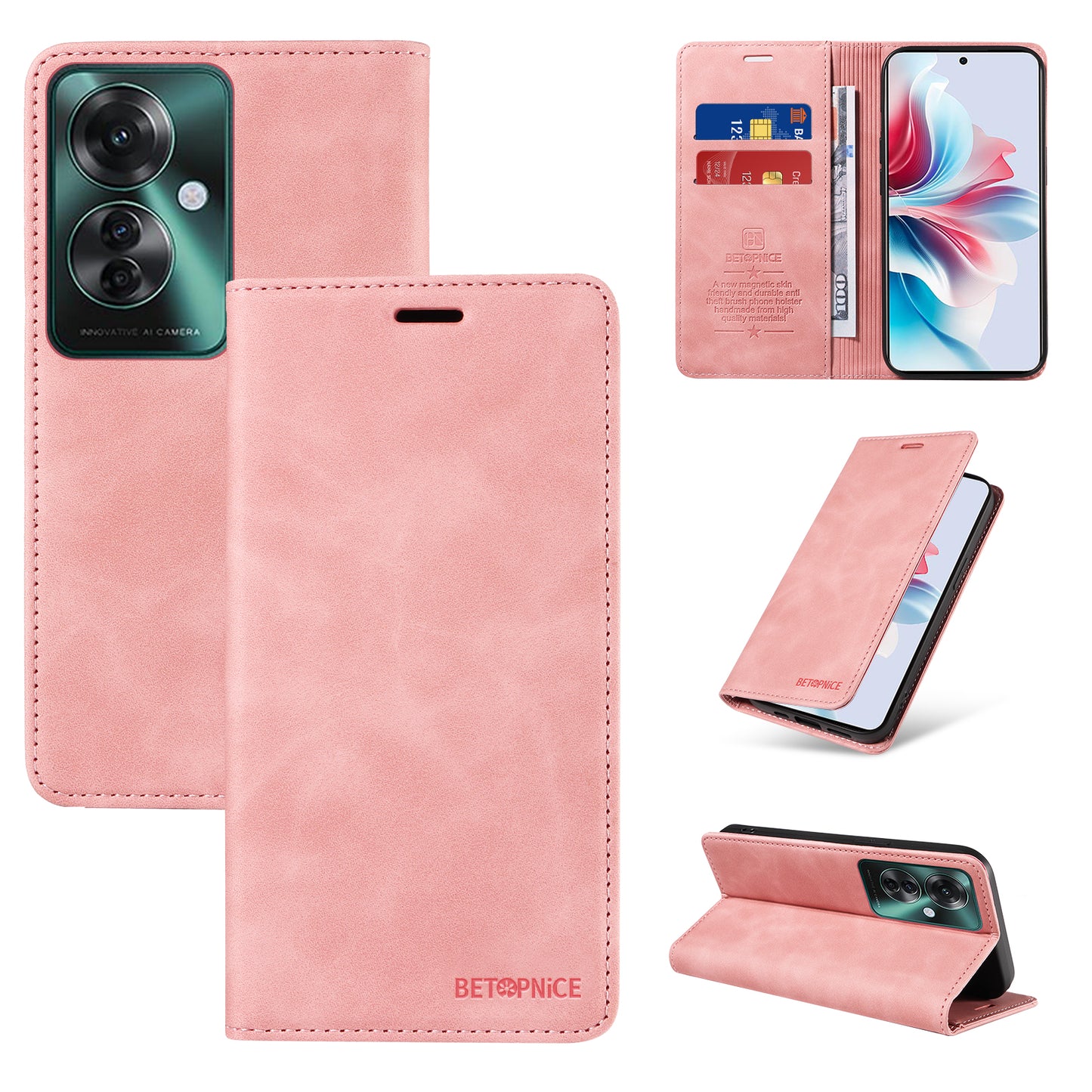 BETOPNICE 003 For Oppo Reno11 F 5G / F25 Pro 5G Case RFID Blocking Leather+TPU Wallet Phone Protector - Pink
