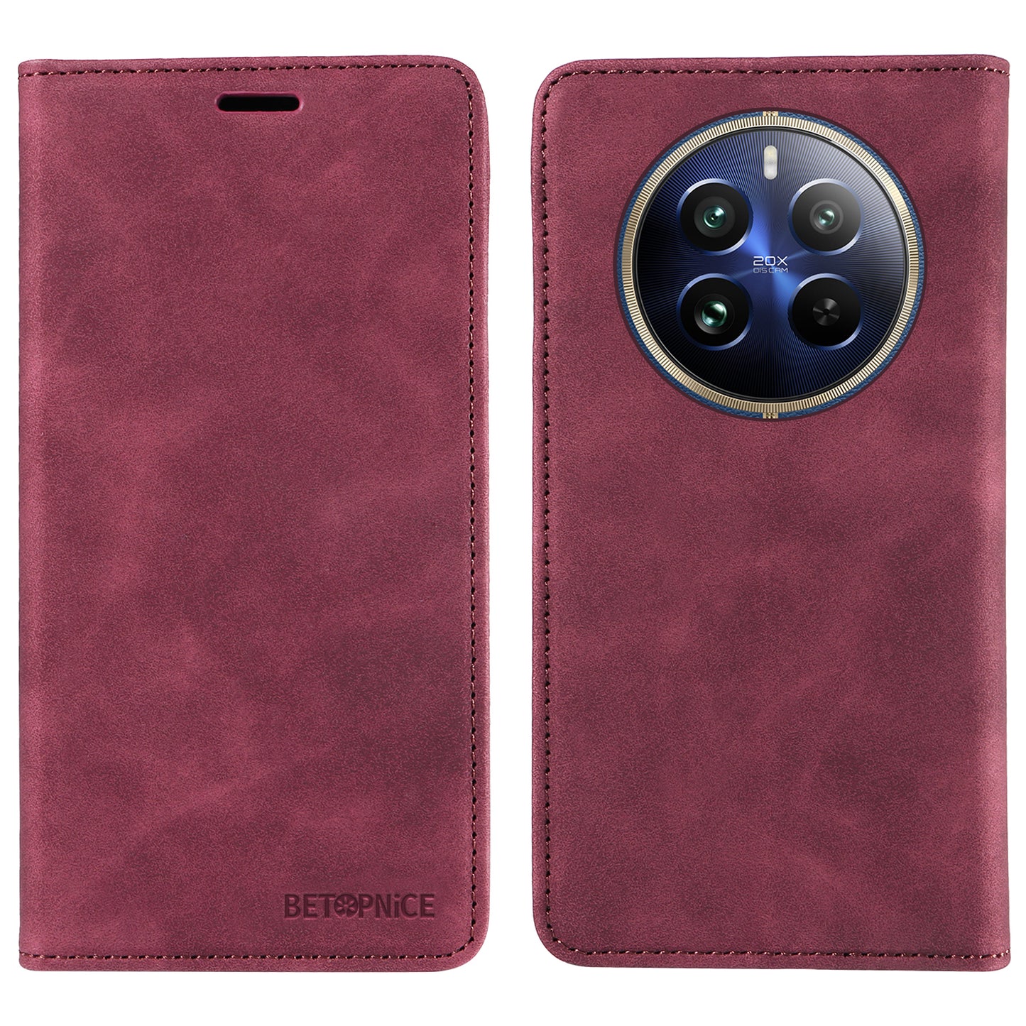 BETOPNICE 003 For Realme 12 Pro+ 5G / 12 Pro 5G Case PU+TPU Phone Protective Cover RFID Blocking Wallet - Red