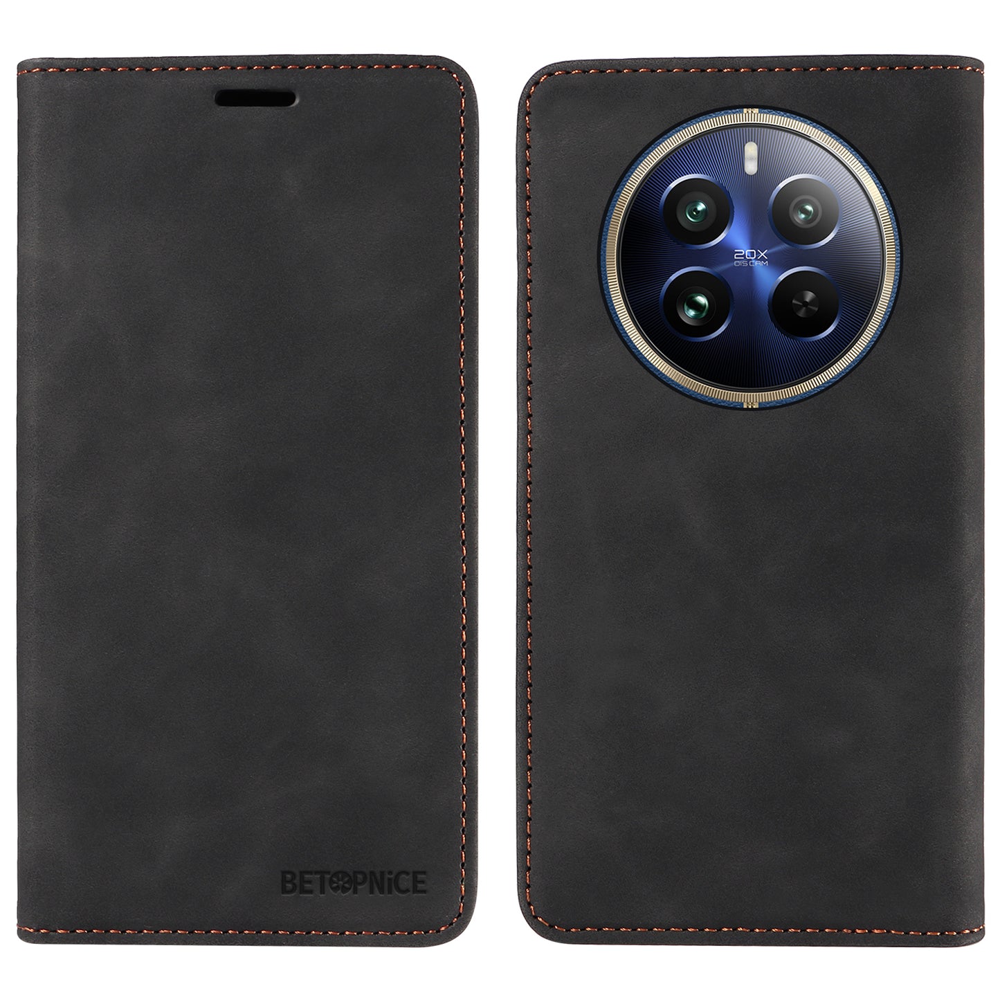 BETOPNICE 003 For Realme 12 Pro+ 5G / 12 Pro 5G Case PU+TPU Phone Protective Cover RFID Blocking Wallet - Black